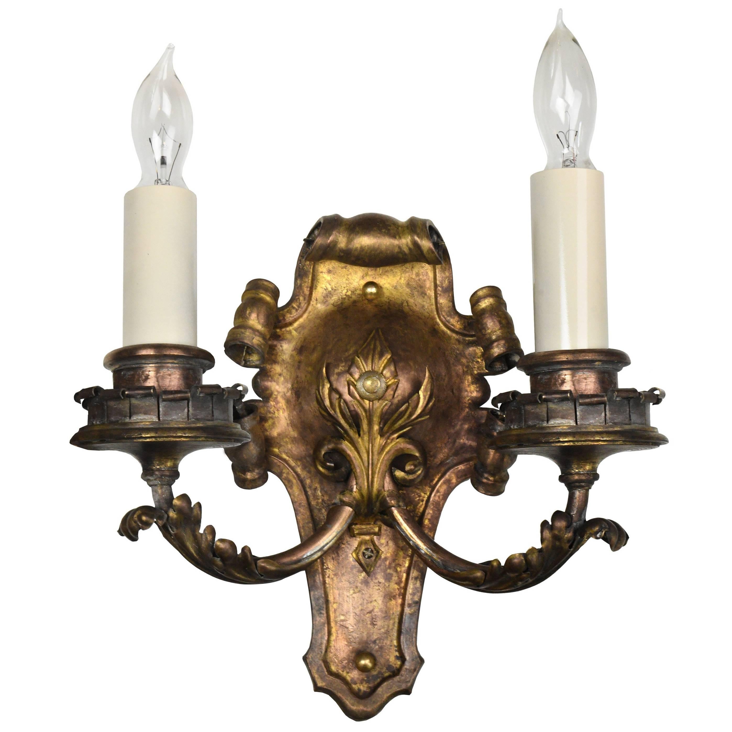 Brass Two Candle Rococo Sconce For Sale