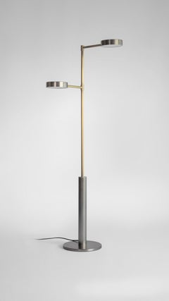 Brass Two Cylinders Floor Lamp by Square in Circle