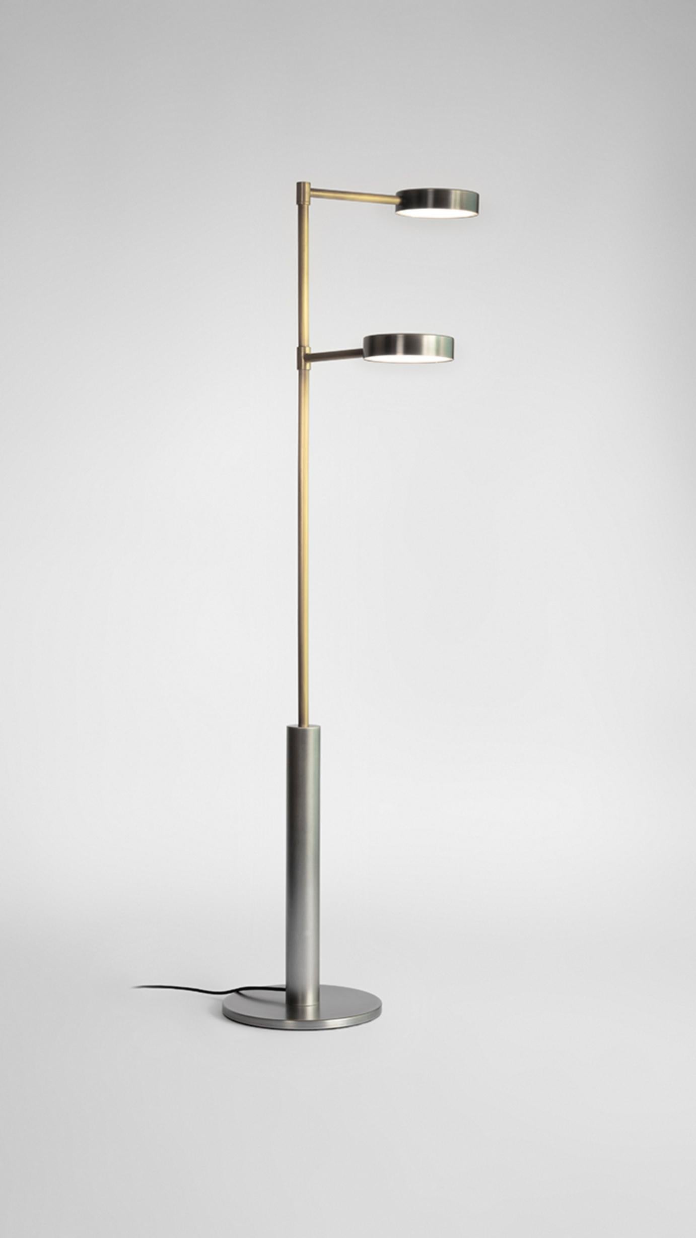 Modern Brass Two Cylinders Floor Lamp by Square in Circle For Sale