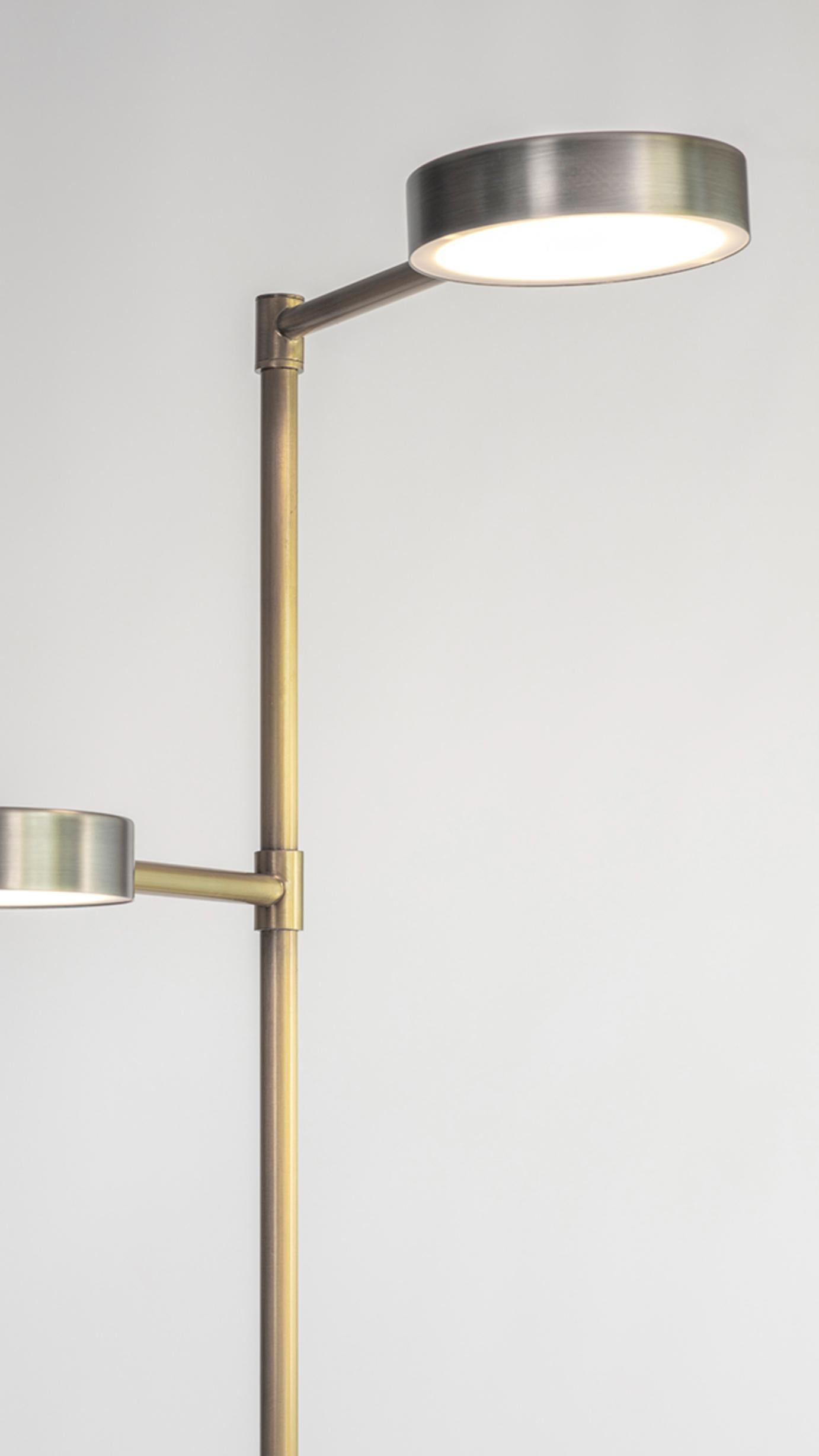 Brushed Brass Two Cylinders Floor Lamp by Square in Circle For Sale