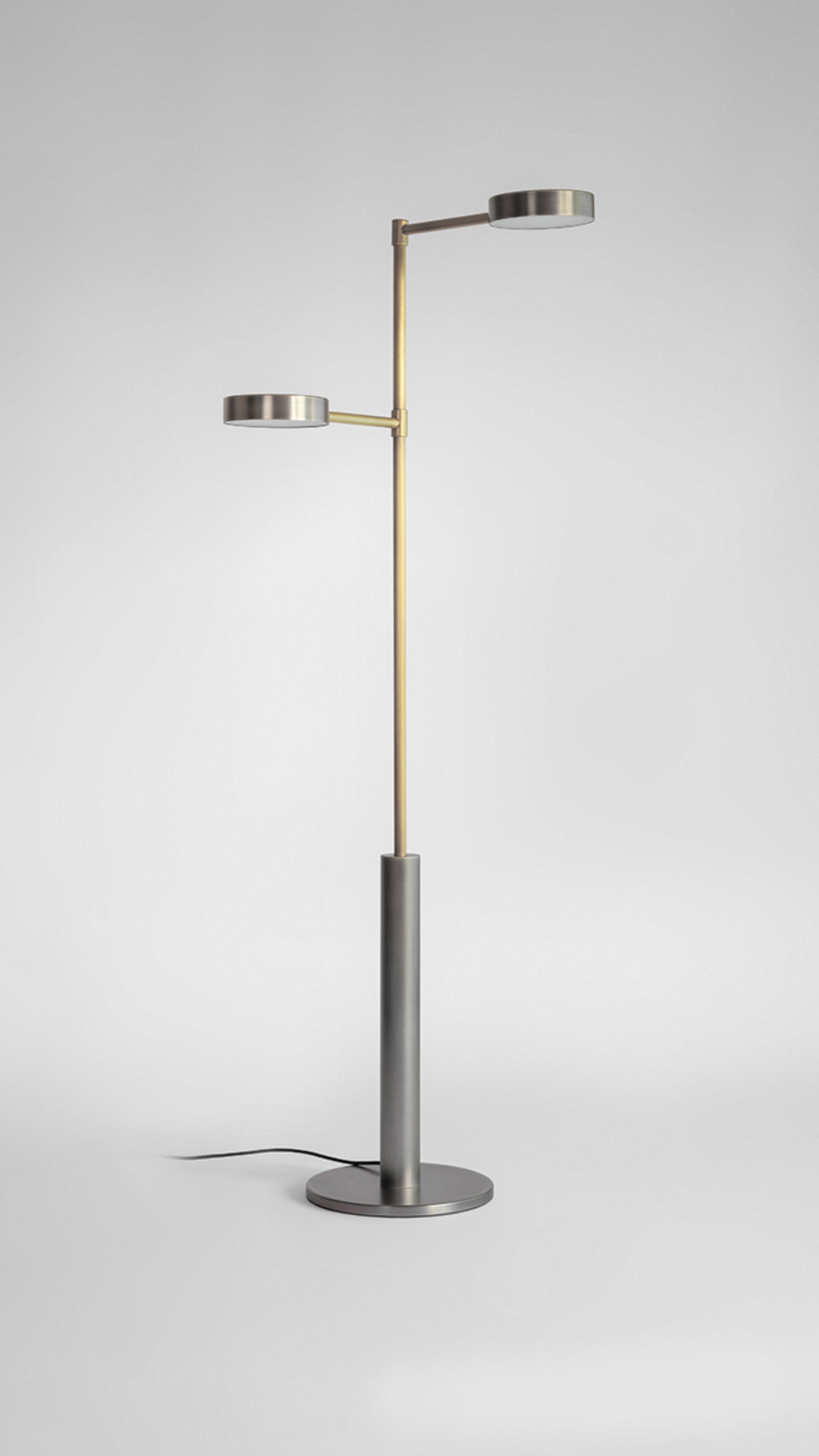 Brass Two Cylinders Floor Lamp by Square in Circle