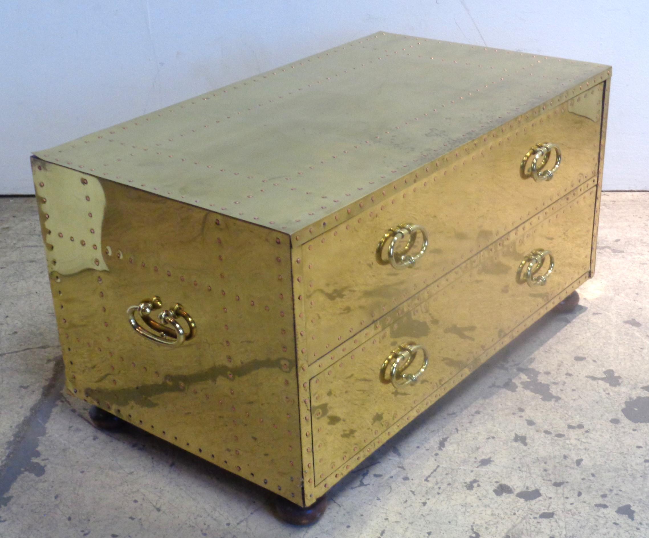 Brass Two Drawer Low Chest by Sarreid, 1970's 7