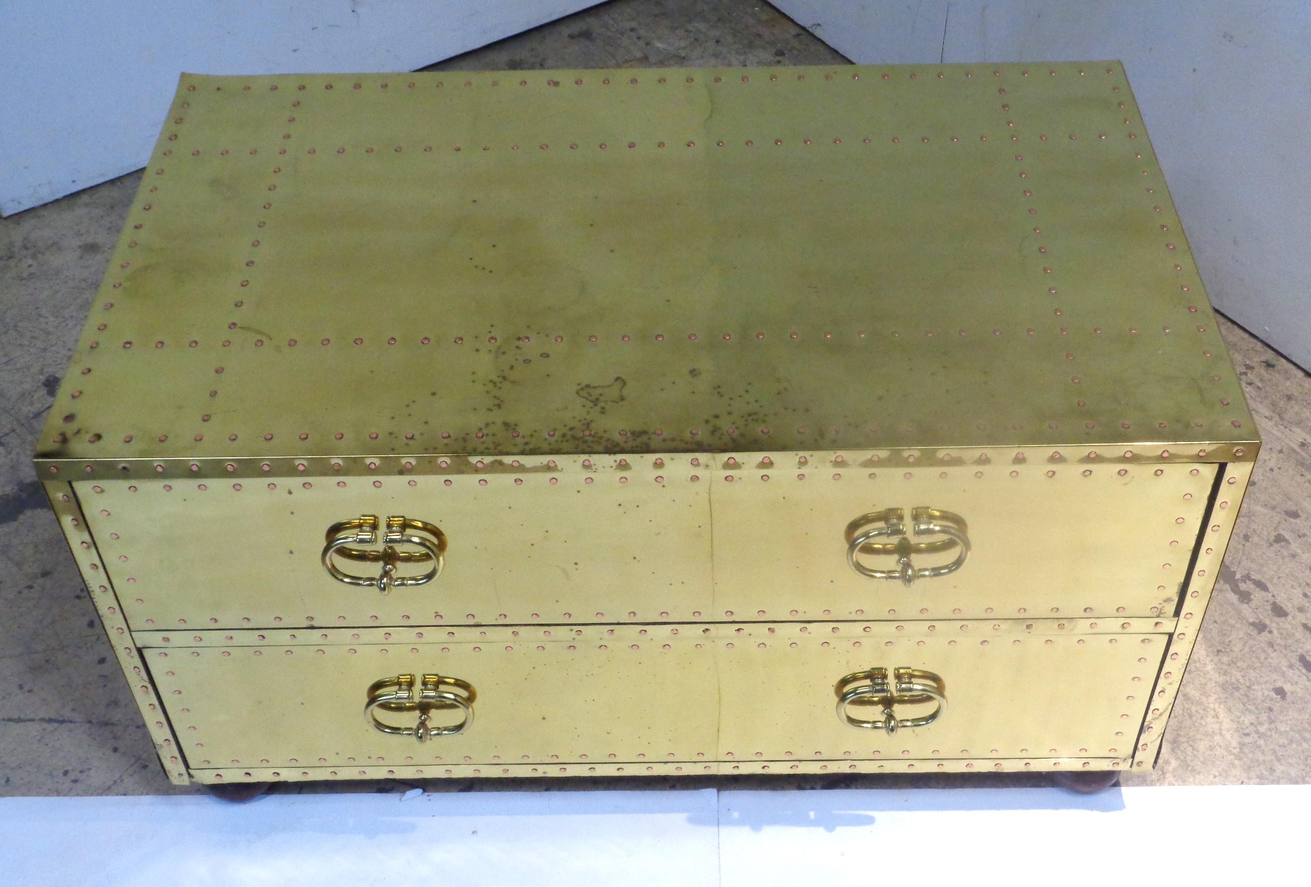 Brass Two Drawer Low Chest by Sarreid, 1970's 6
