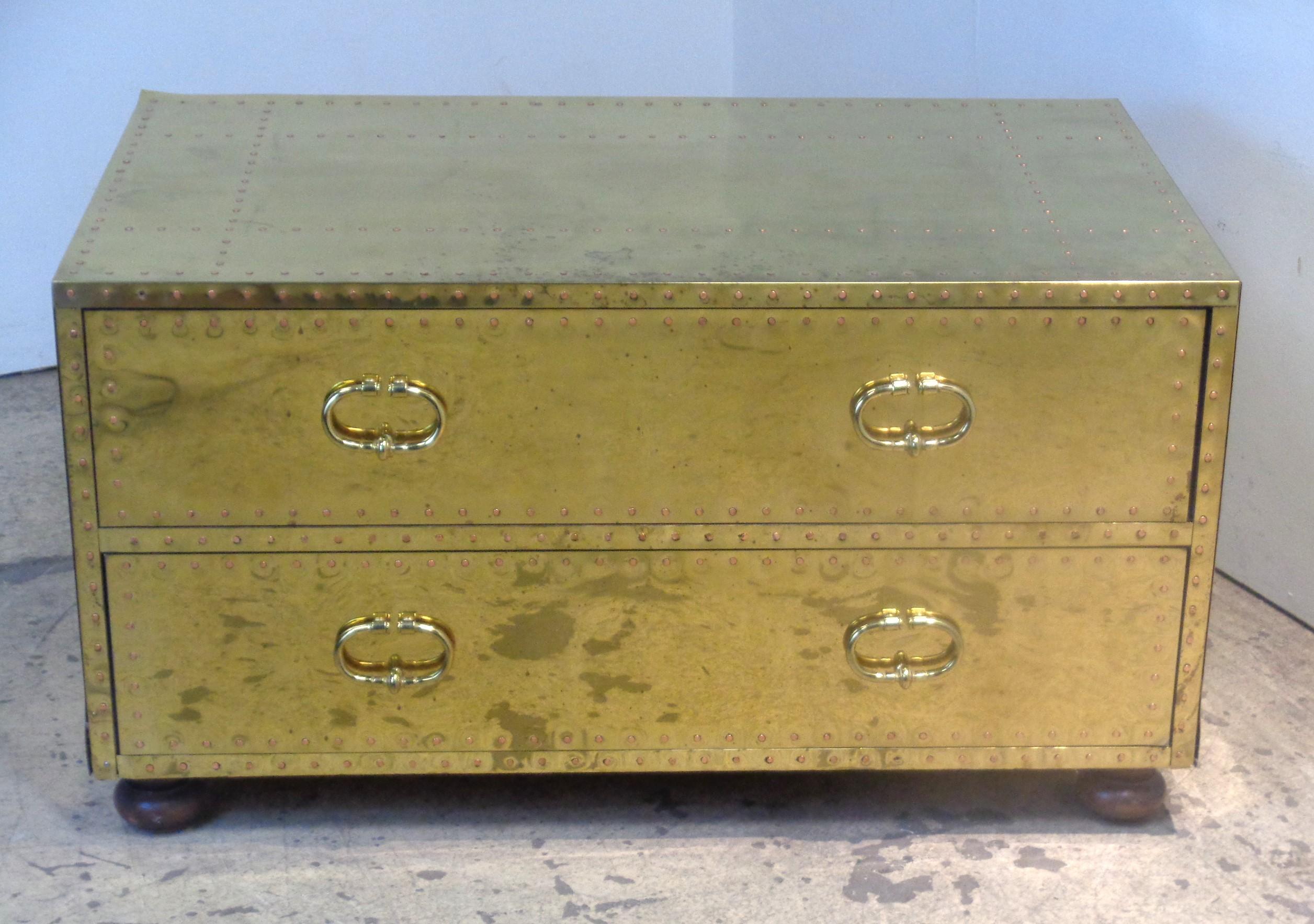 Brass Two Drawer Low Chest by Sarreid, 1970's 2