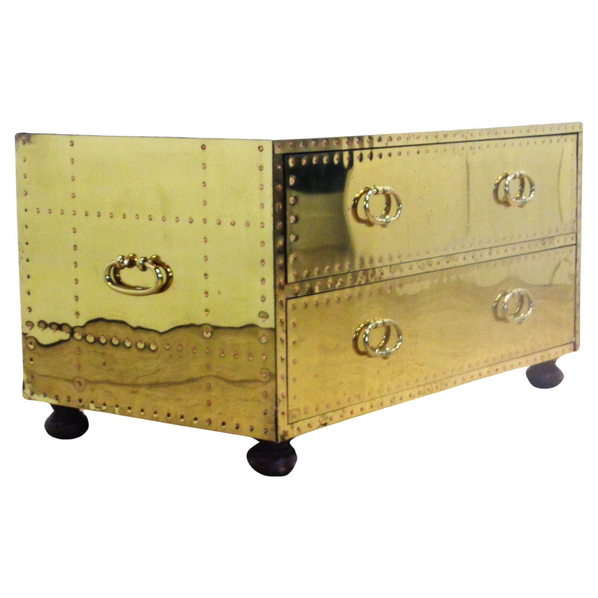 Brass Two Drawer Low Chest by Sarreid, 1970's 5