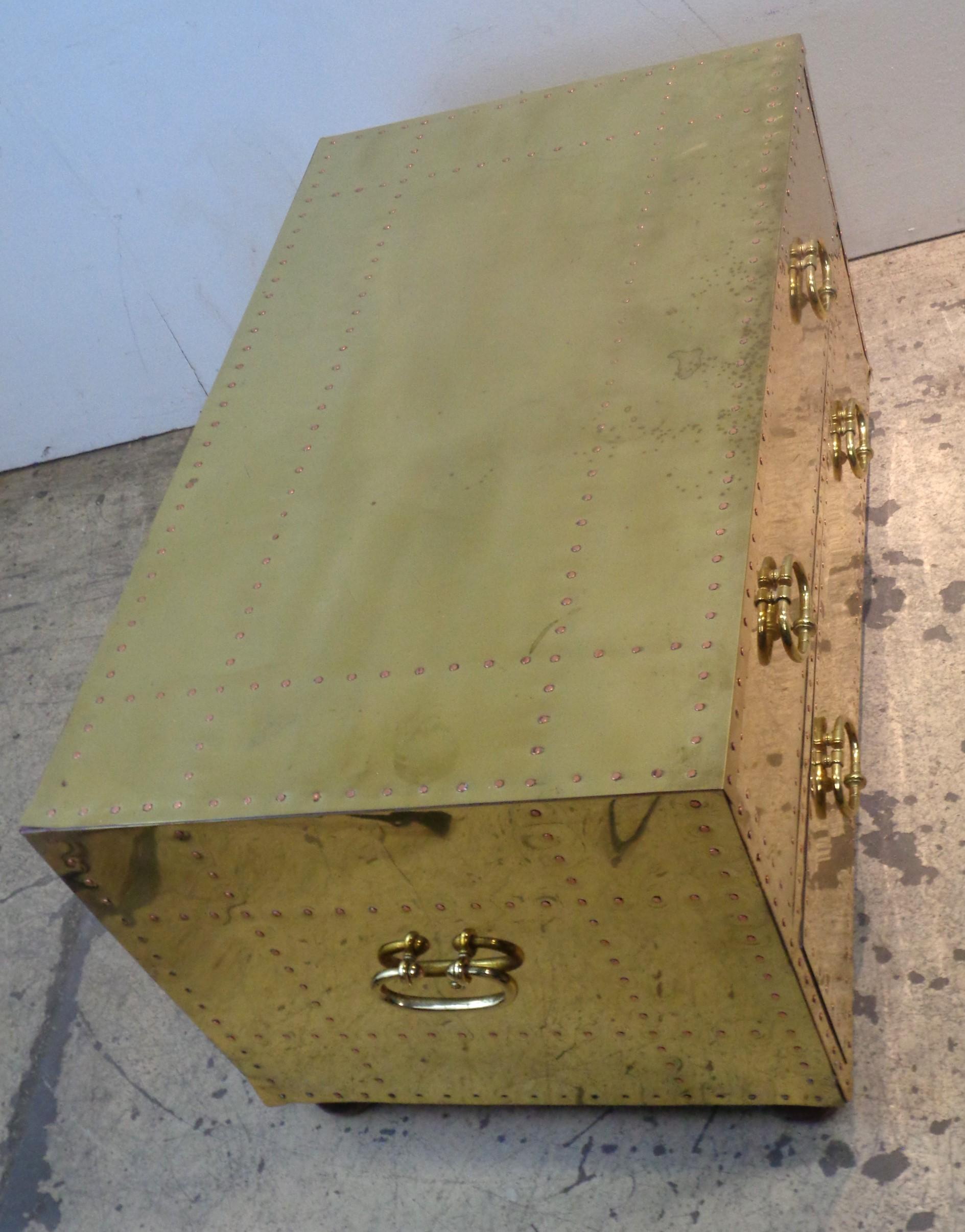 Brass Two Drawer Low Chest by Sarreid, 1970's 4