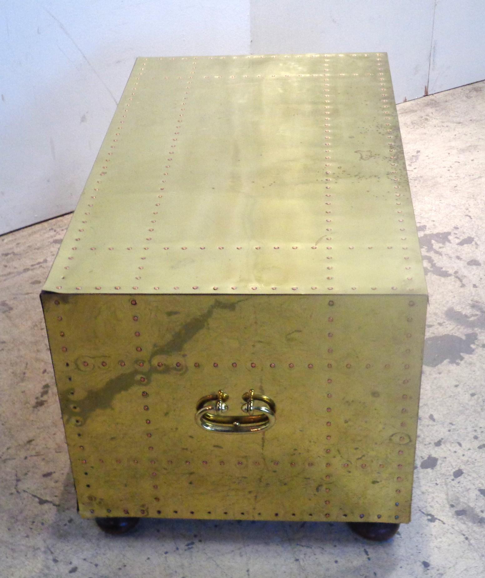 Brass Two Drawer Low Chest by Sarreid, 1970's In Good Condition In Rochester, NY