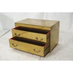 Brass Two-Drawer Trunk Coffee Table with Nailhead Trim