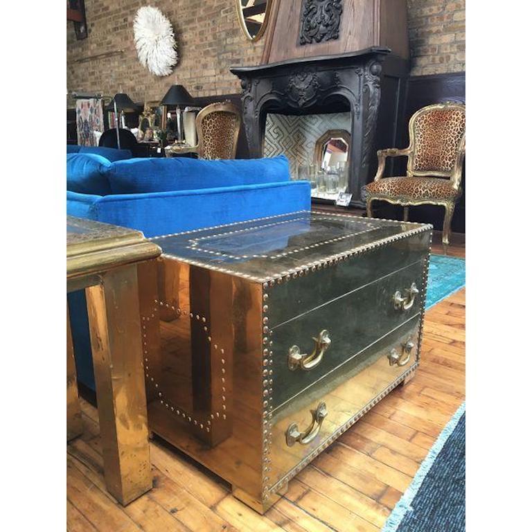 Brass TwoDrawer Trunk Coffee Table with Nailhead Trim at 1stDibs
