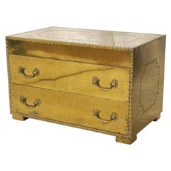 Brass Two-Drawer Trunk Coffee Table with Nailhead Trim