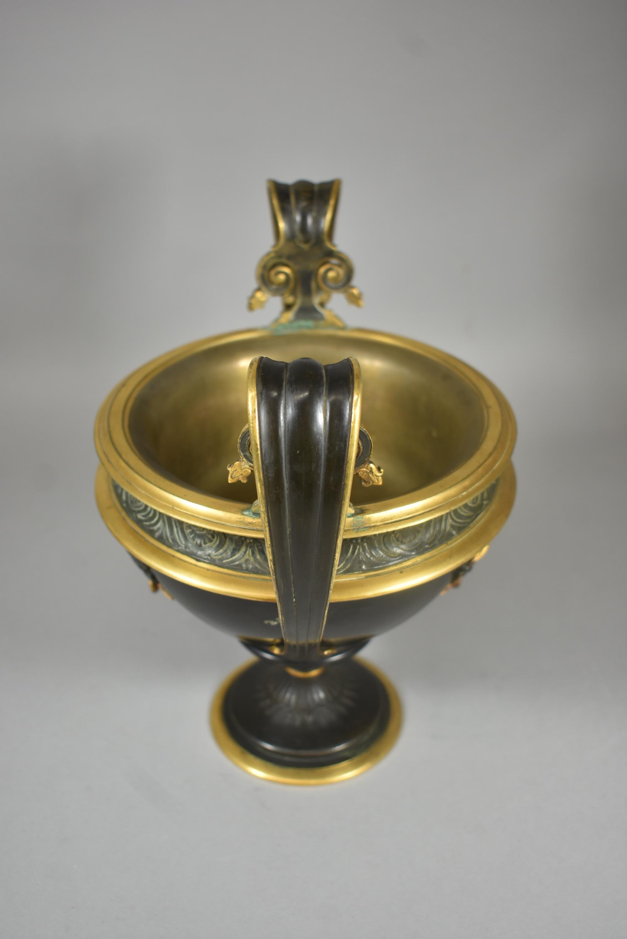 Baroque Brass Two Handled Compote Urn Figural Center Face