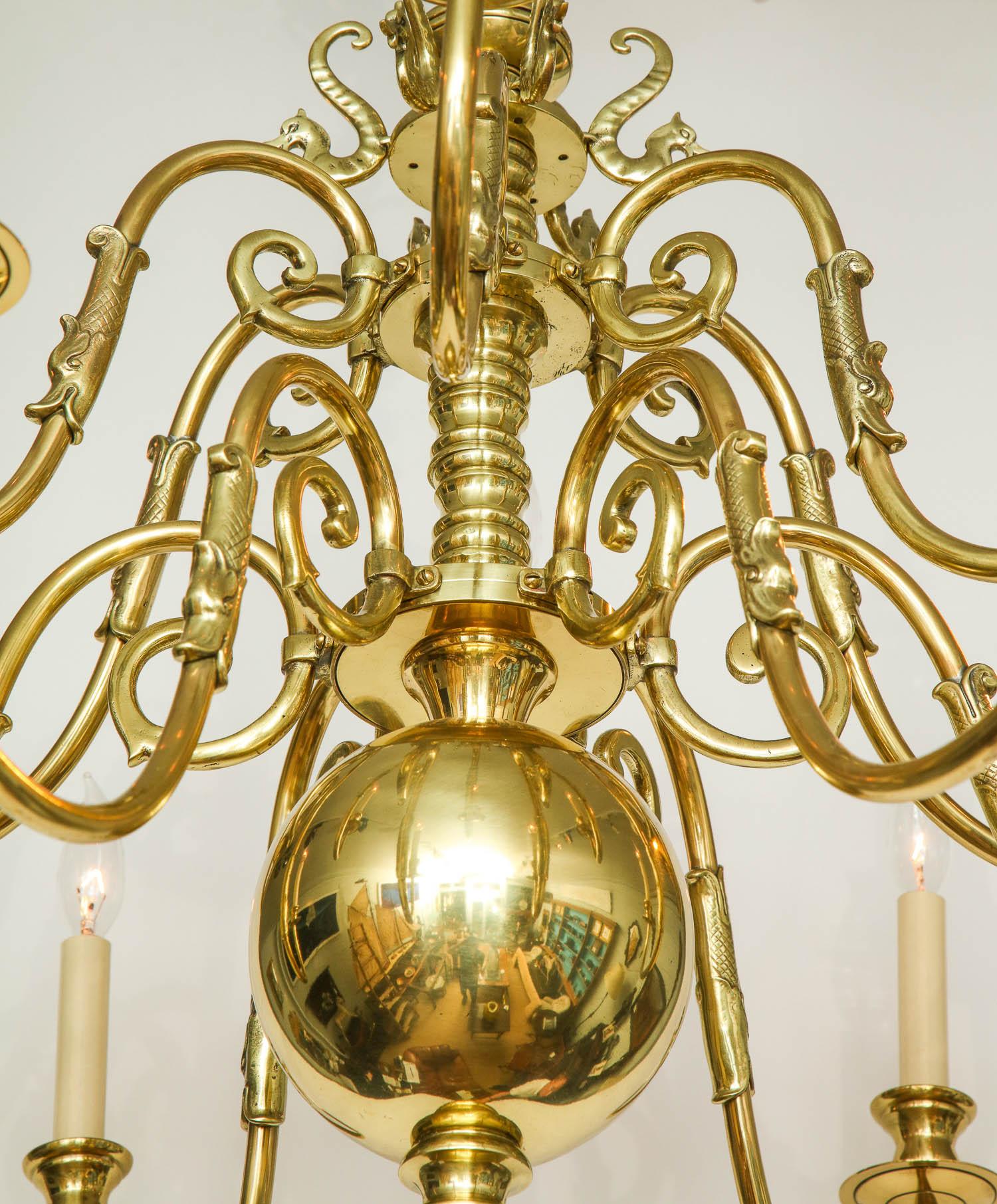Brass Two-Tier Brass Chandelier In Good Condition In Greenwich, CT