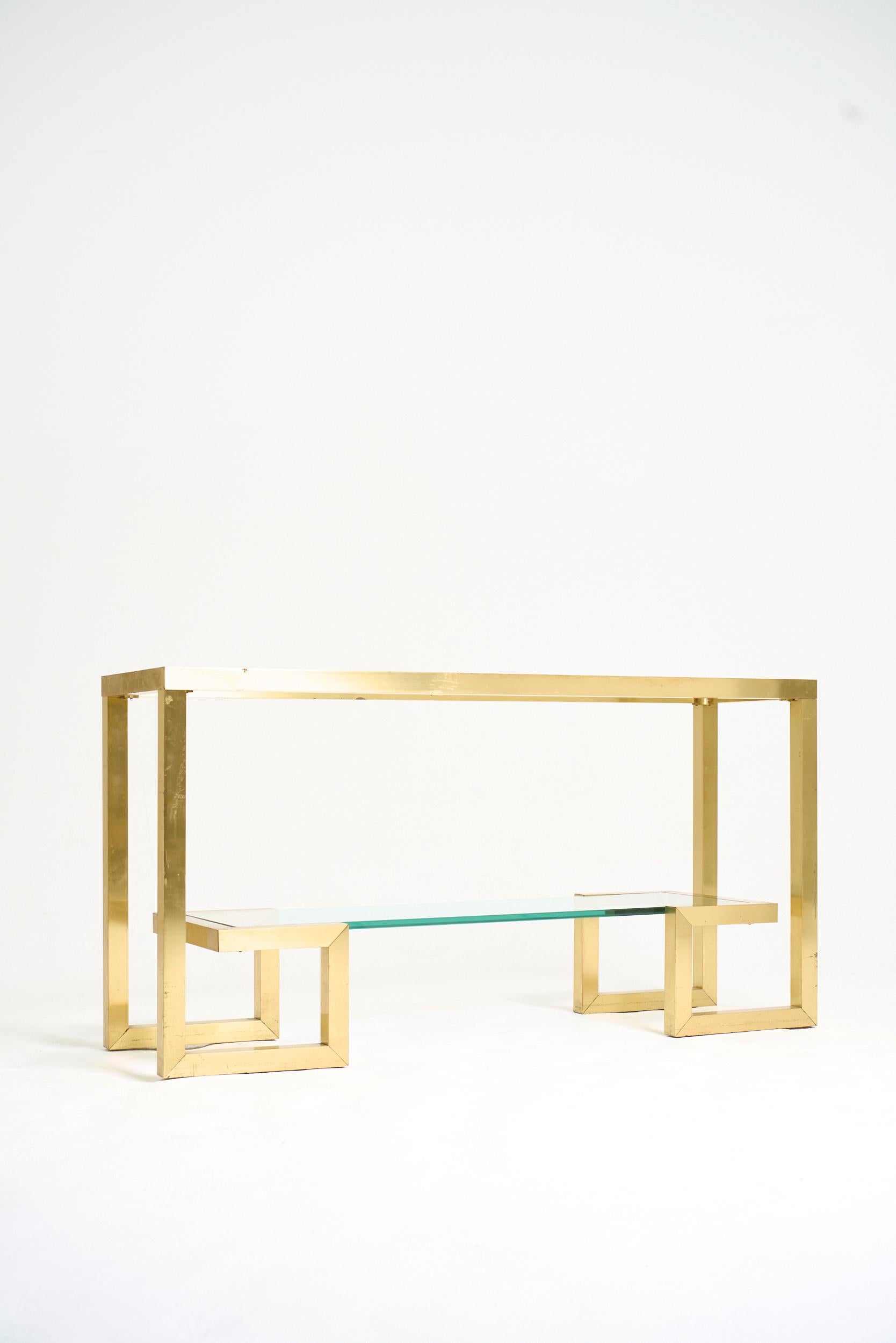 French Brass Two-Tier Console Table For Sale