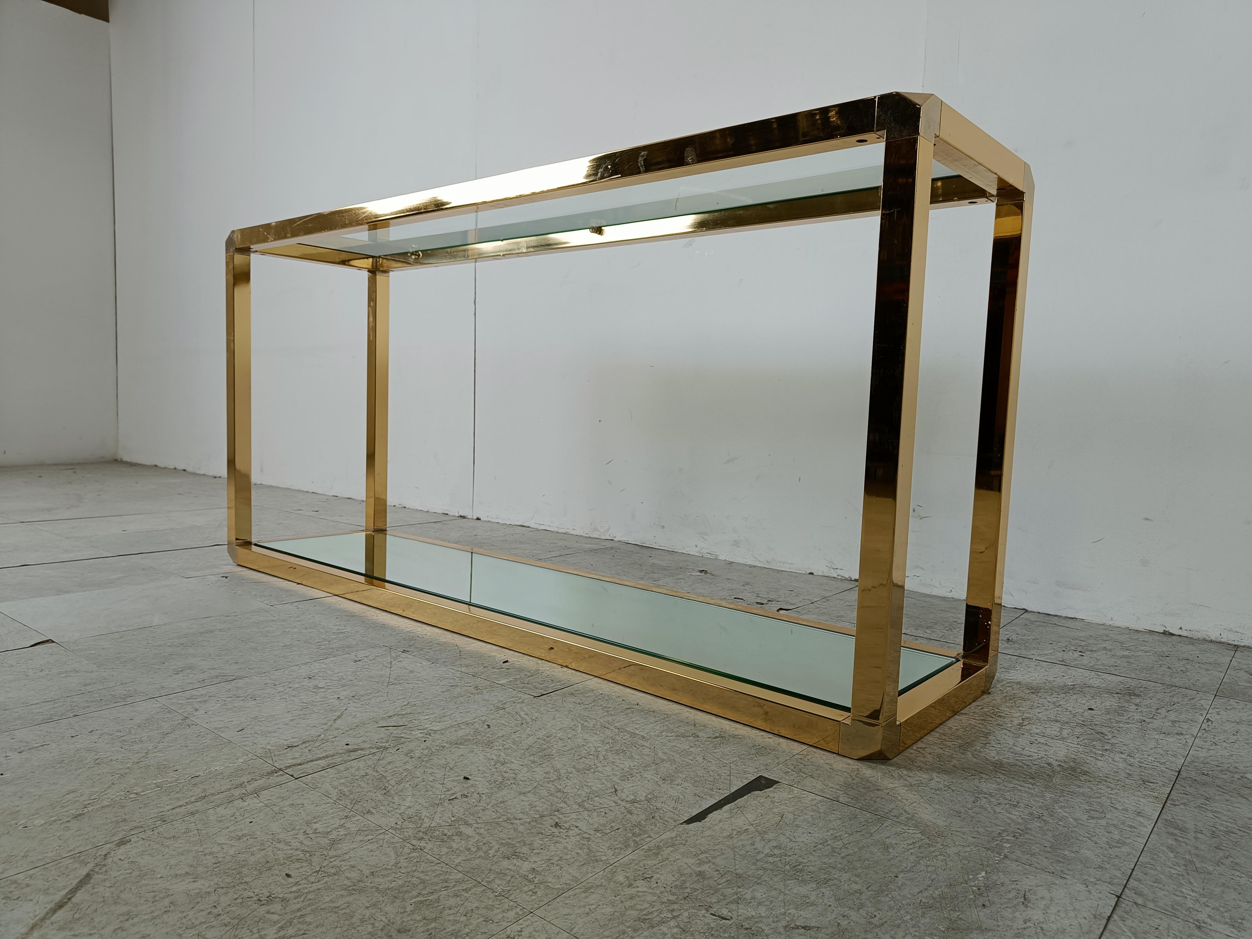 Late 20th Century Brass two tier console table with mirrored glass, 1970s