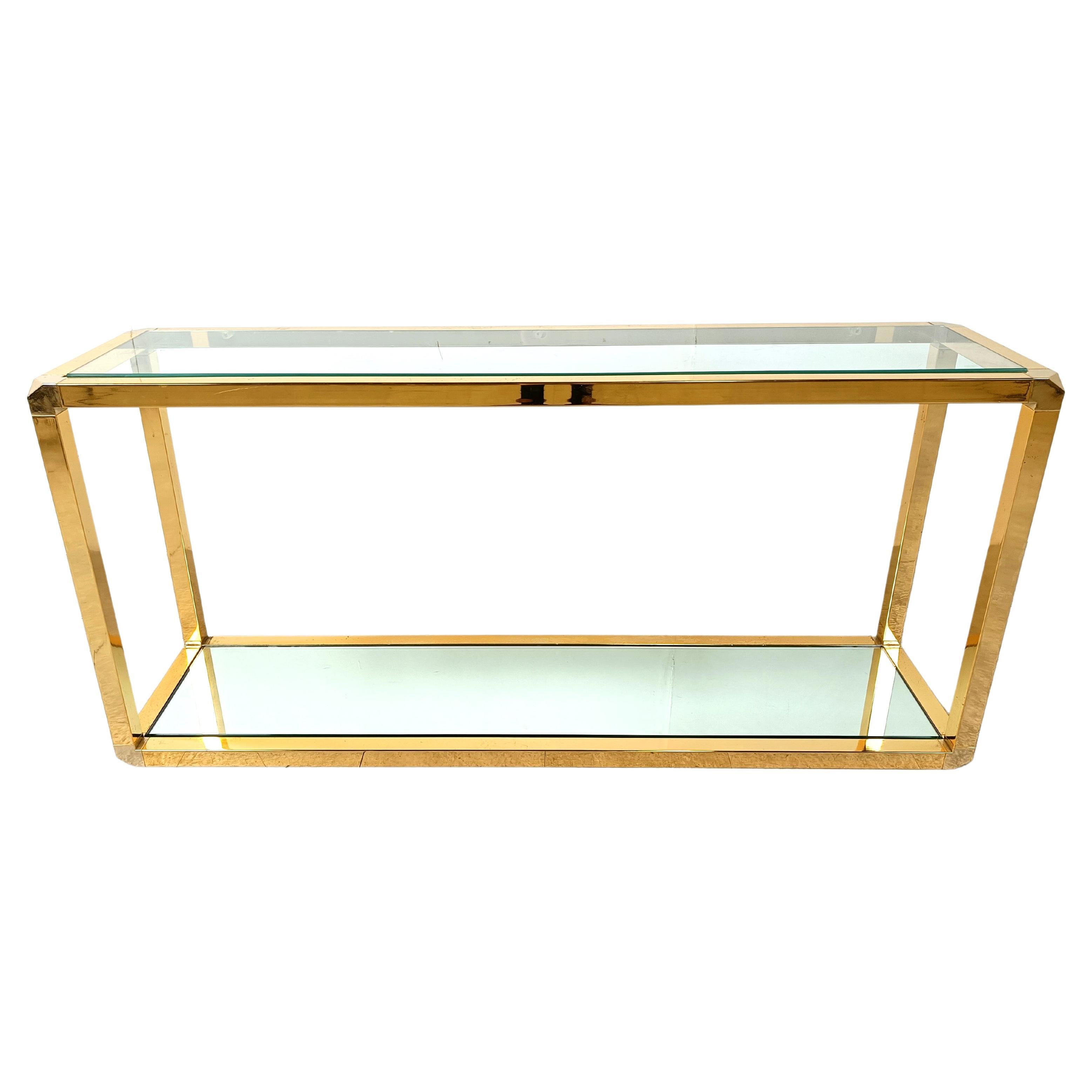 Brass two tier console table with mirrored glass, 1970s