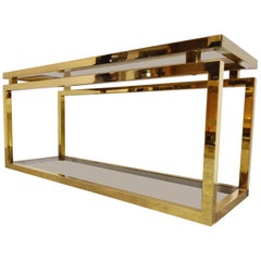 Brass Two-Tier Console Table with Smoked Glass, 1970s
