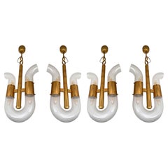 Brass U Pendant Lighting Murano Glass by Aldo Nason for Mazzega Italy, 1970s Brass U Pendant Lighting Murano Glass by Aldo Nason for Mazzega Italy, 1970s