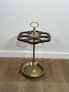 Brass Umbrella and Cane Stand with Openwork Tray on a Central Column. Circa 1900