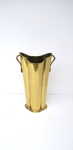 Brass Umbrella Holder Stand with Quatrefoil Shape and Tassel Rope Handles