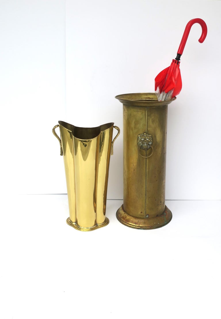 Brass Umbrella Holder Stand with Quatrefoil Shape and Tassel Rope Handles For Sale at 1stDibs