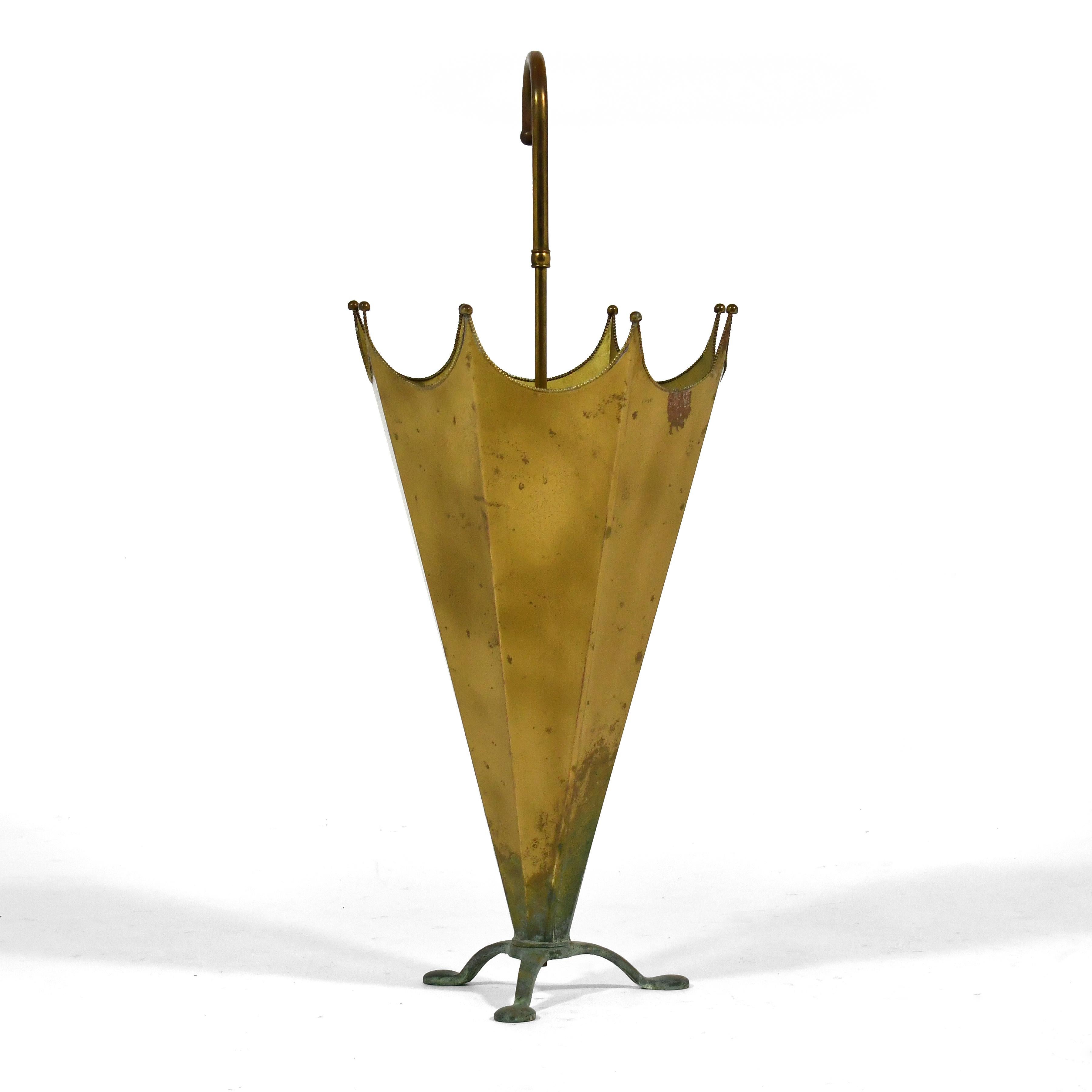 Hollywood Regency Brass Umbrella Shaped Umbrella Stand