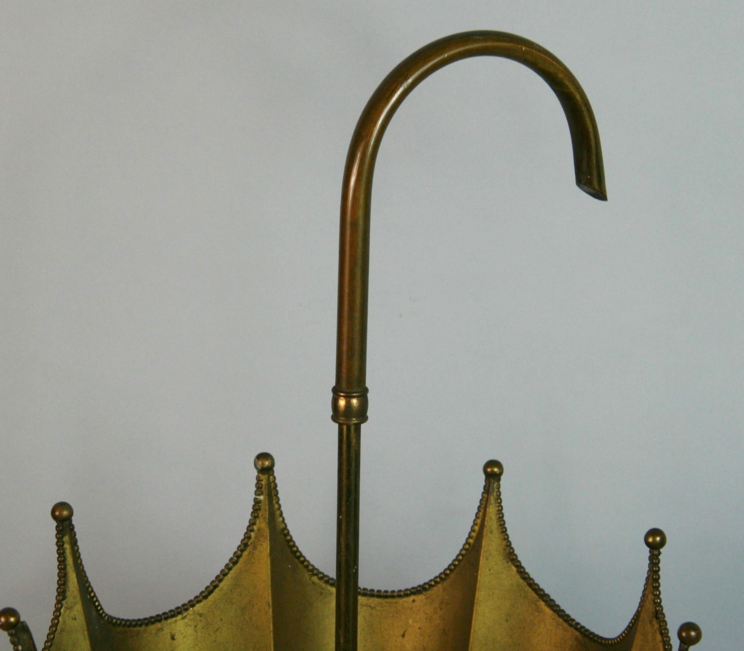Brass Umbrella Shaped Umbrella Stand In Good Condition For Sale In Douglas Manor, NY