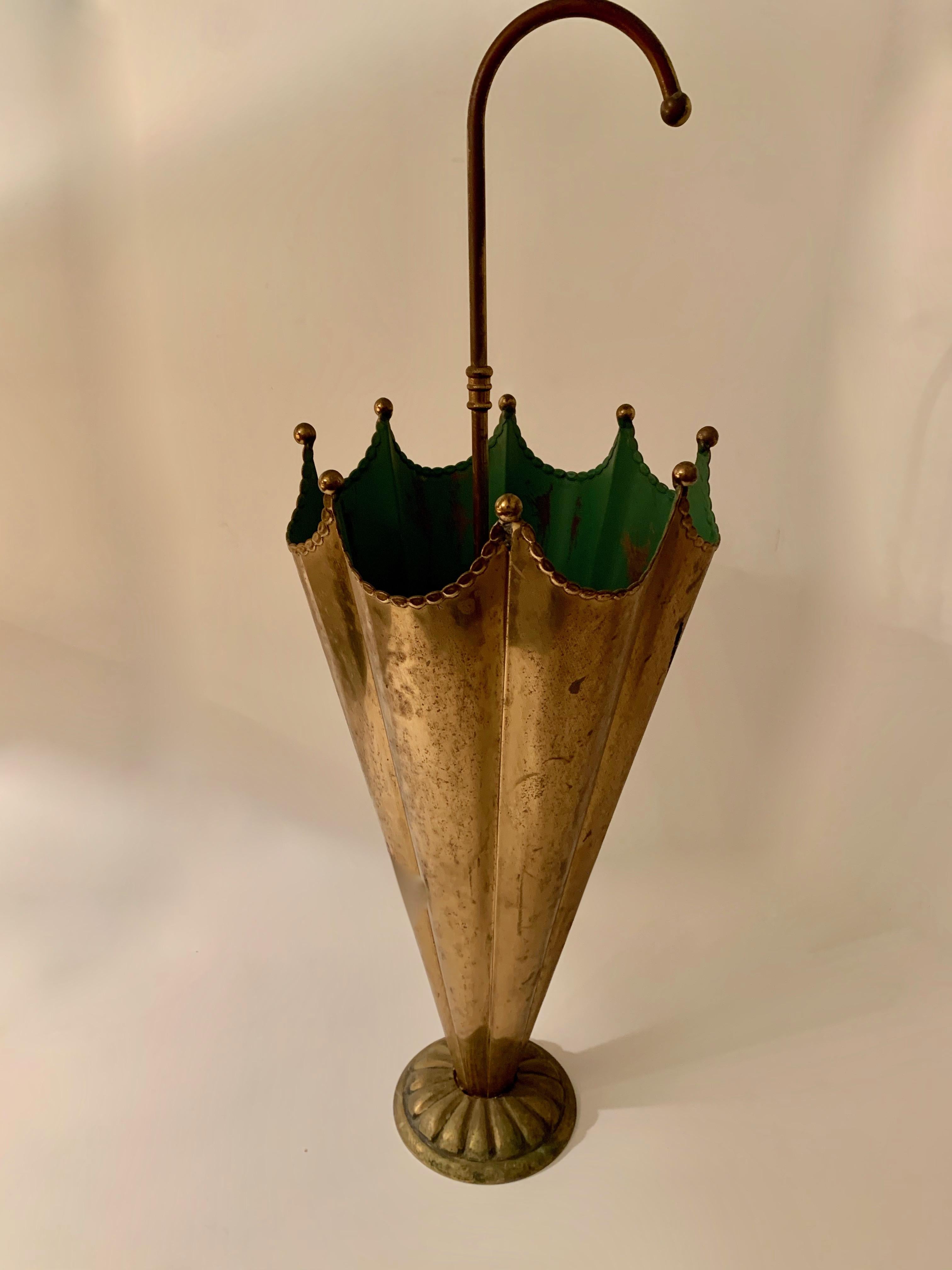Mid-Century Modern Brass Umbrella Shaped Umbrella Stand
