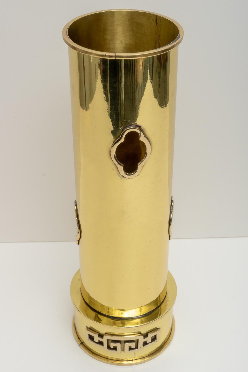 This stylish and chic James Mont style umbrella holder was acquired from a Palm Beach estate and has been professionally polished and lacquered and thus no tarnishing. 

 