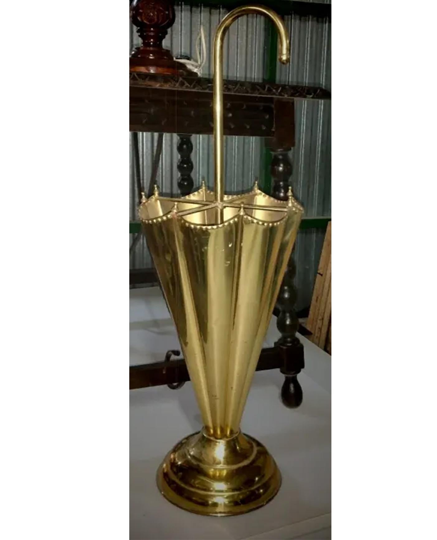 Midcentury Vintage Umbrella Stand Brass in the Form of an Umbrella, Italy, 1950s 1