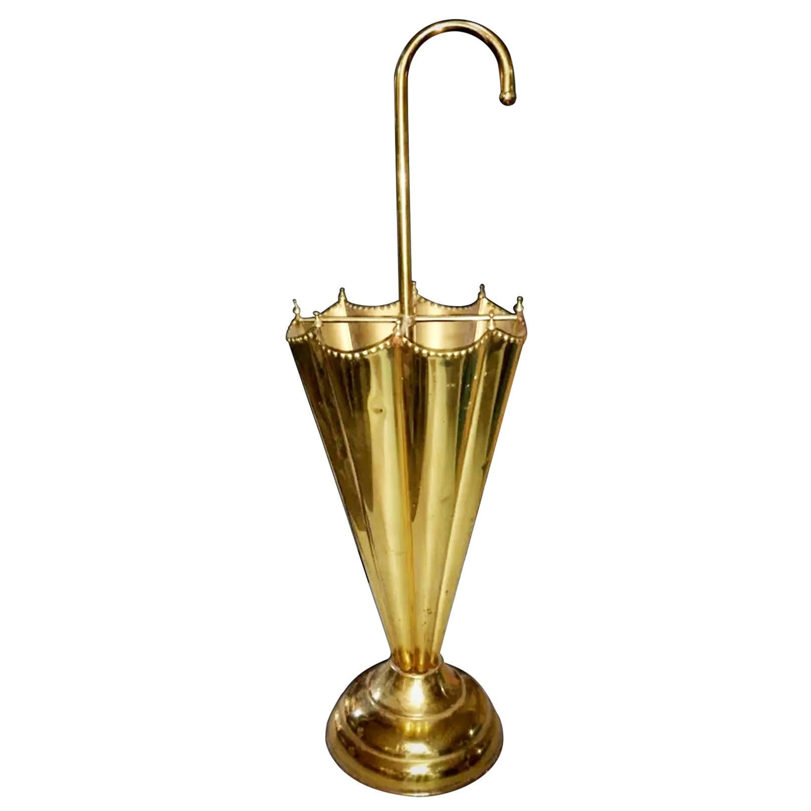 Midcentury Vintage Umbrella Stand Brass in the Form of an Umbrella, Italy, 1950s
