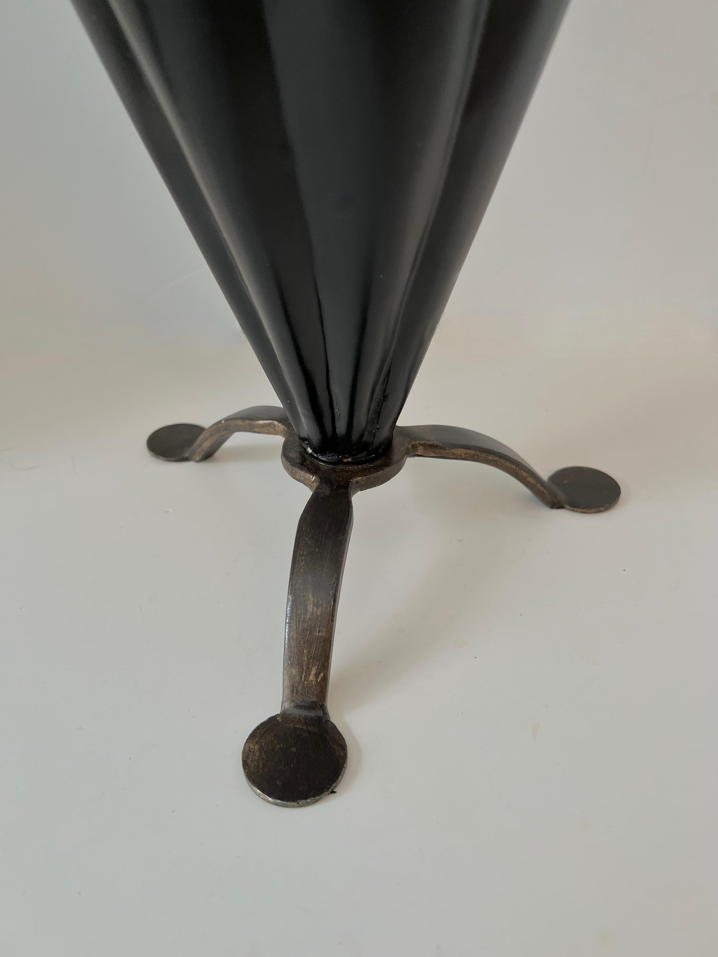 Patinated Brass Umbrella Stand in the Shape of an Umbrella Rope Detail Wire and Three Legs For Sale