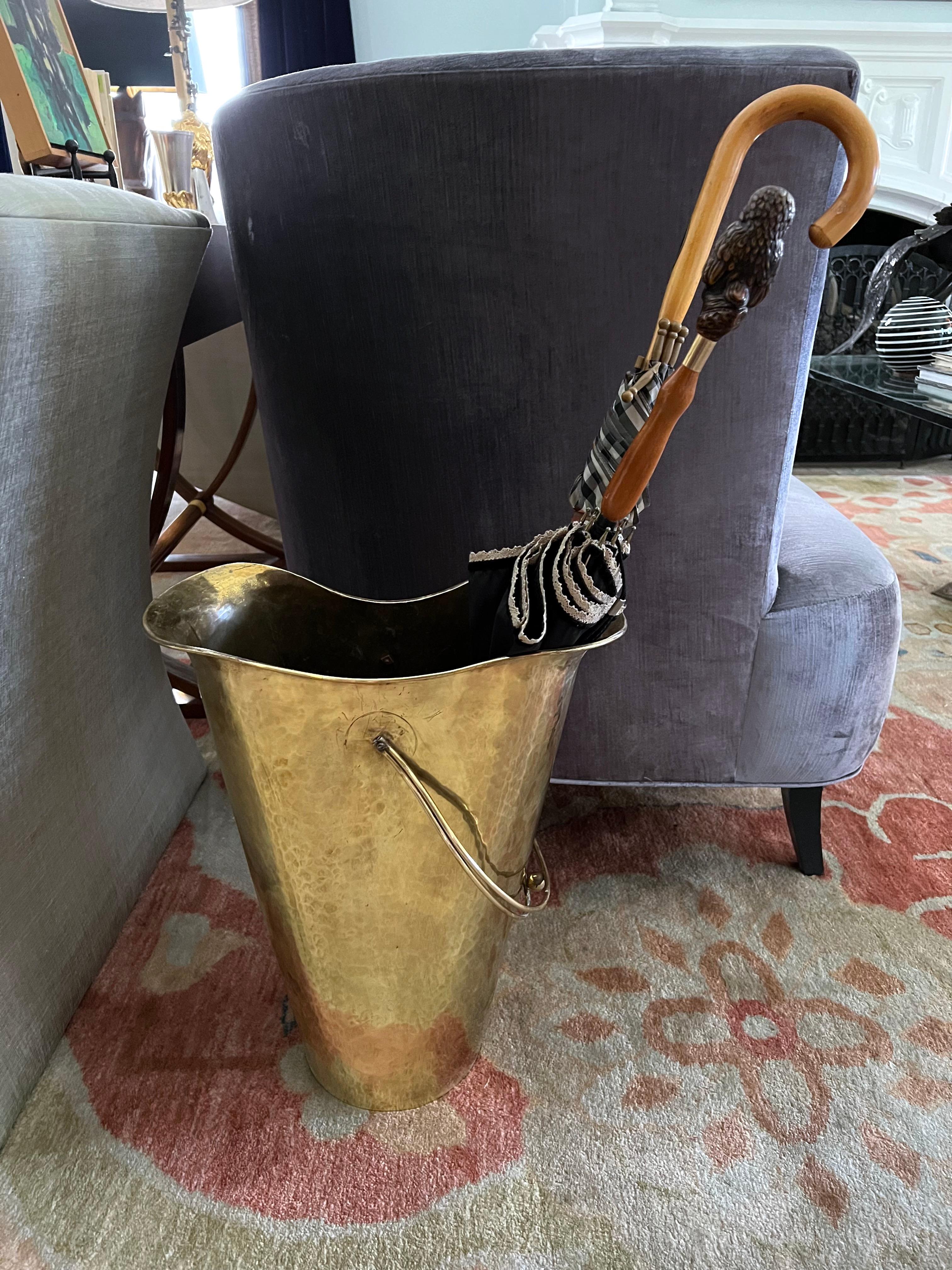 Brass Umbrella Stand or Kindling Bucket with Decorative Handle 6