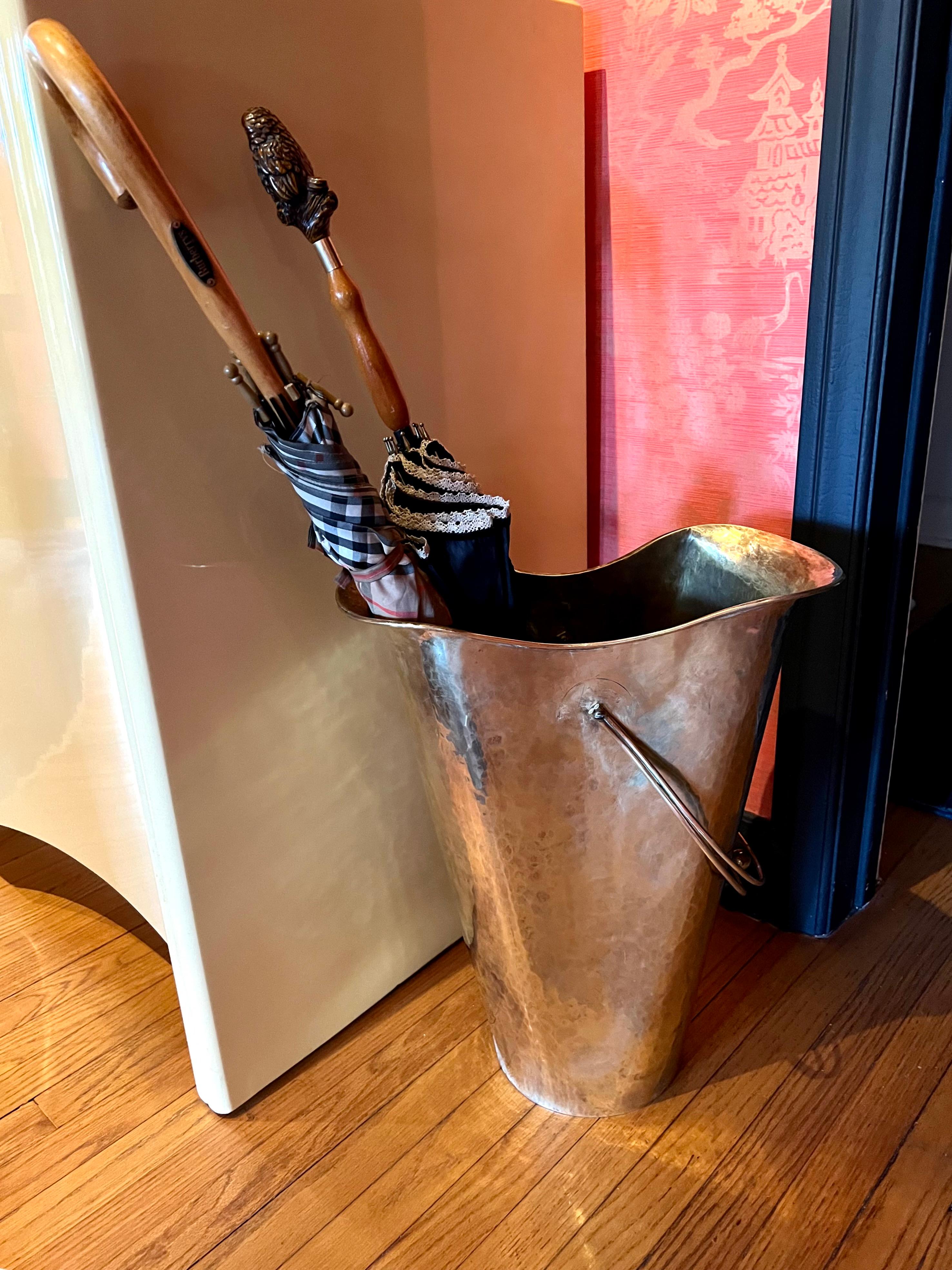 Brass Umbrella Stand or Kindling Bucket with Decorative Handle 7