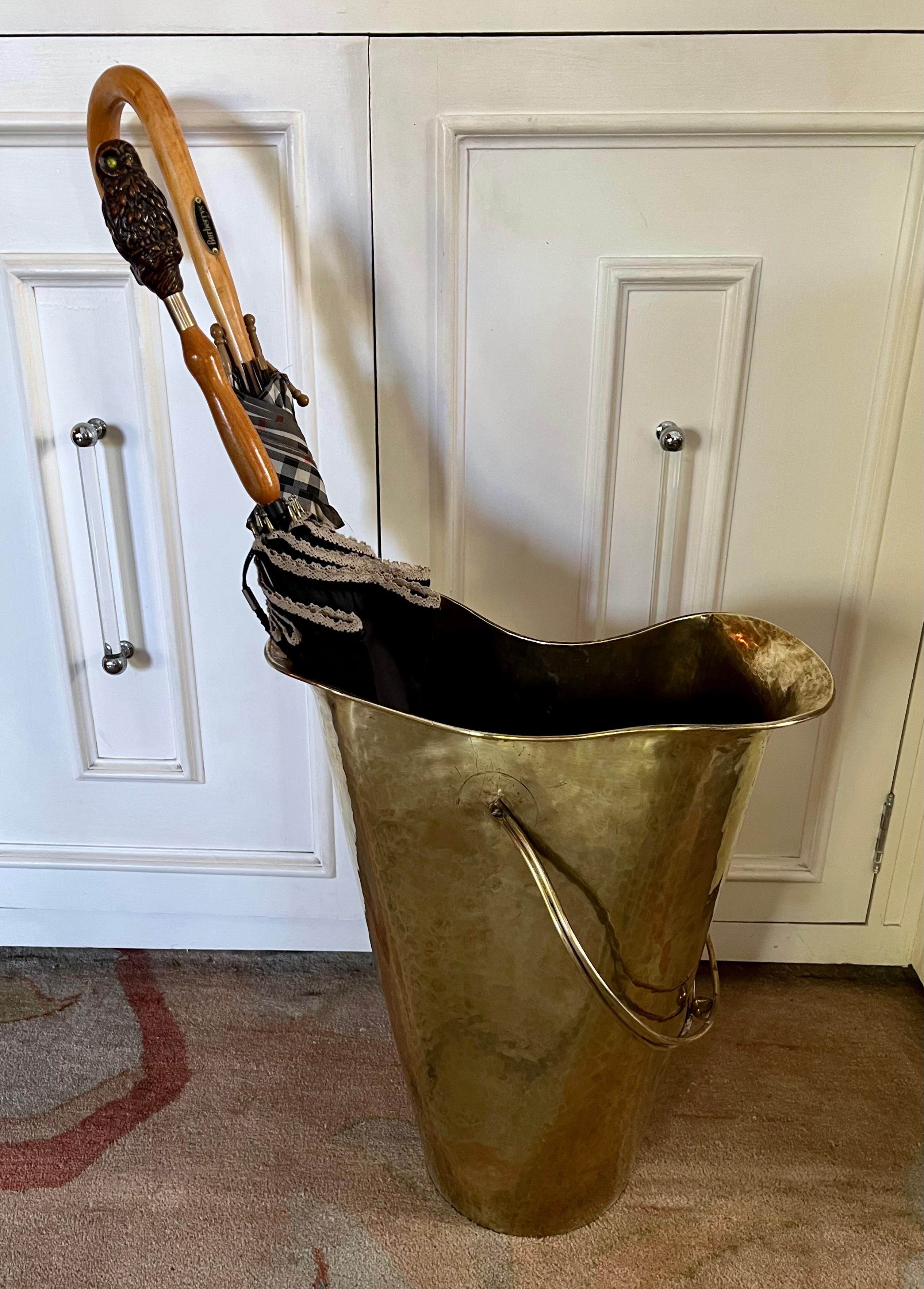 Brass Umbrella Stand or Kindling Bucket with Decorative Handle 8