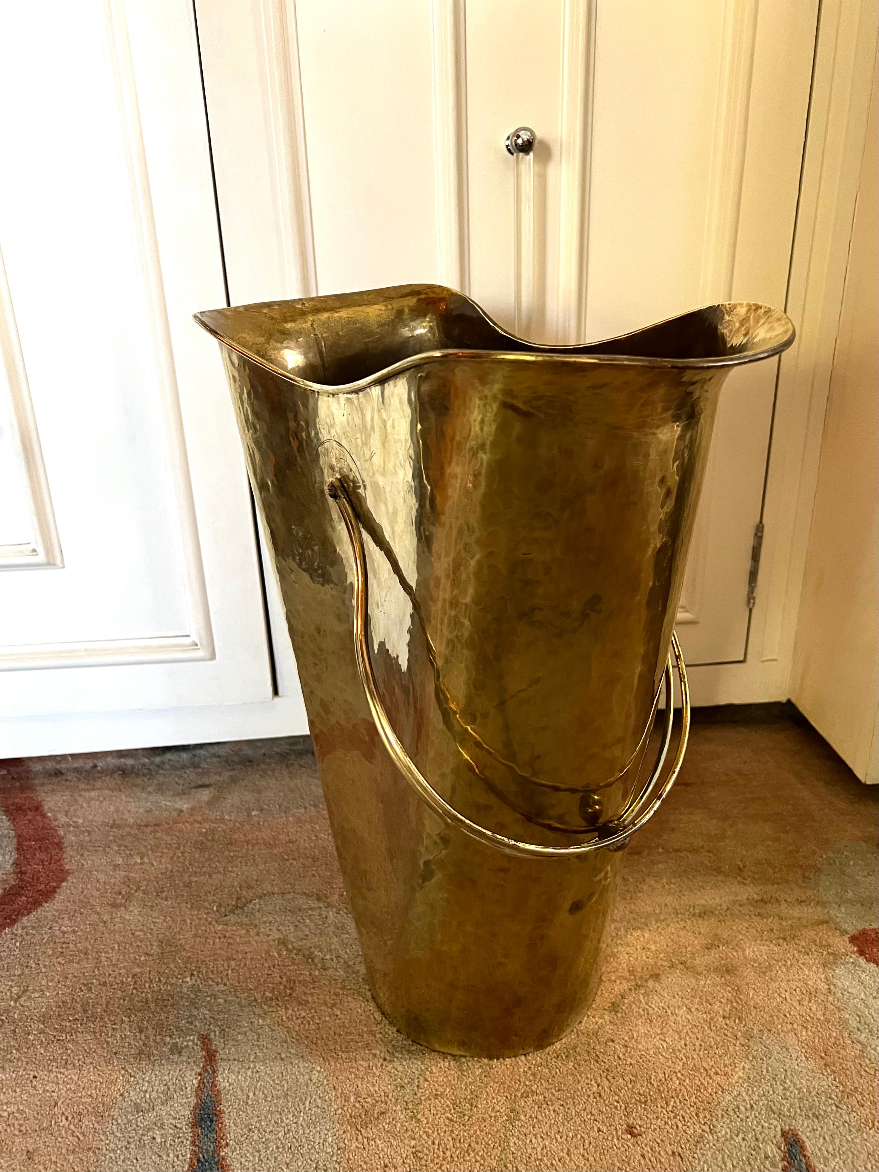 Brass Umbrella Stand or Kindling Bucket with Decorative Handle 10
