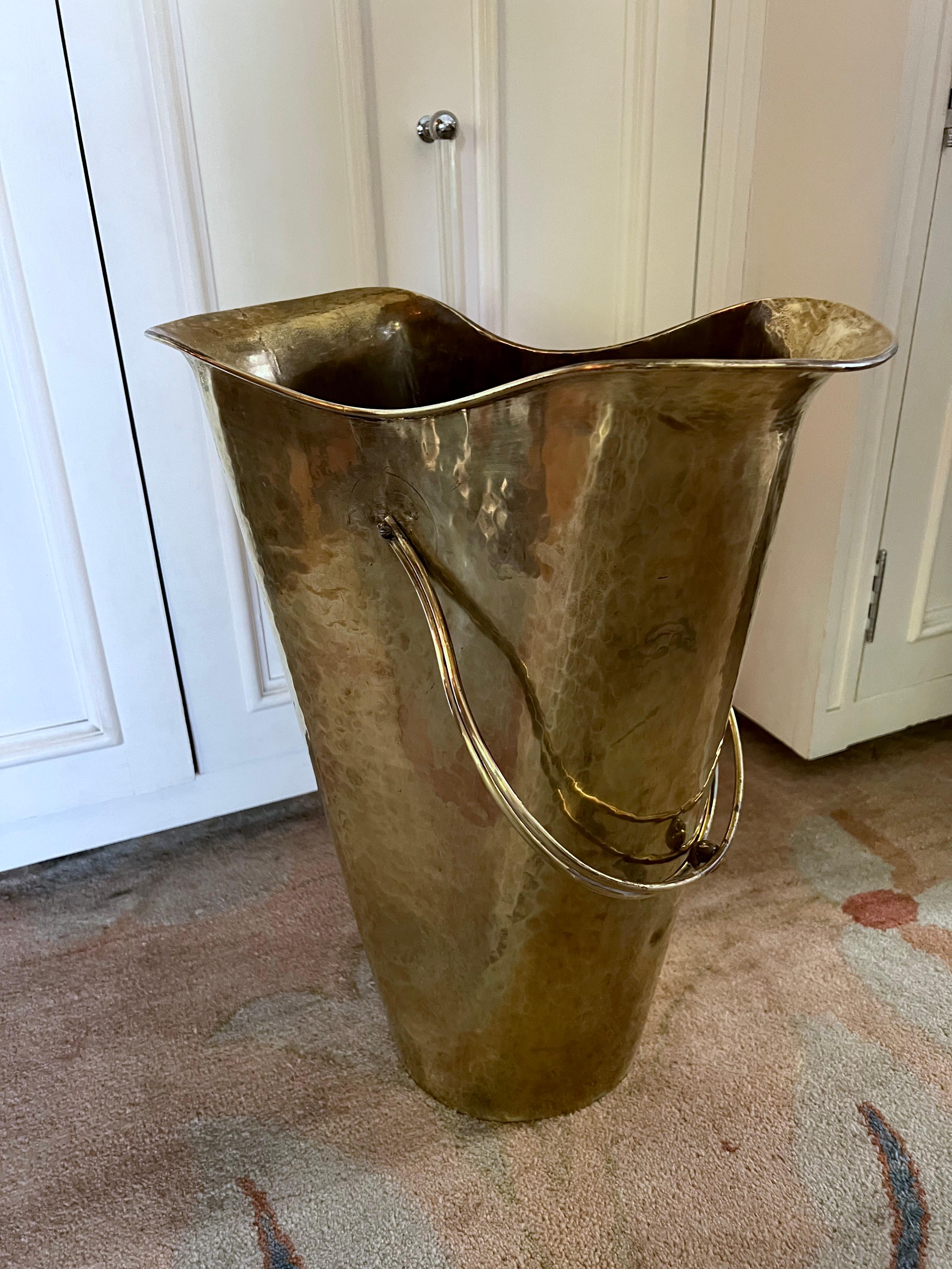 Brass Umbrella Stand or Kindling Bucket with Decorative Handle 11