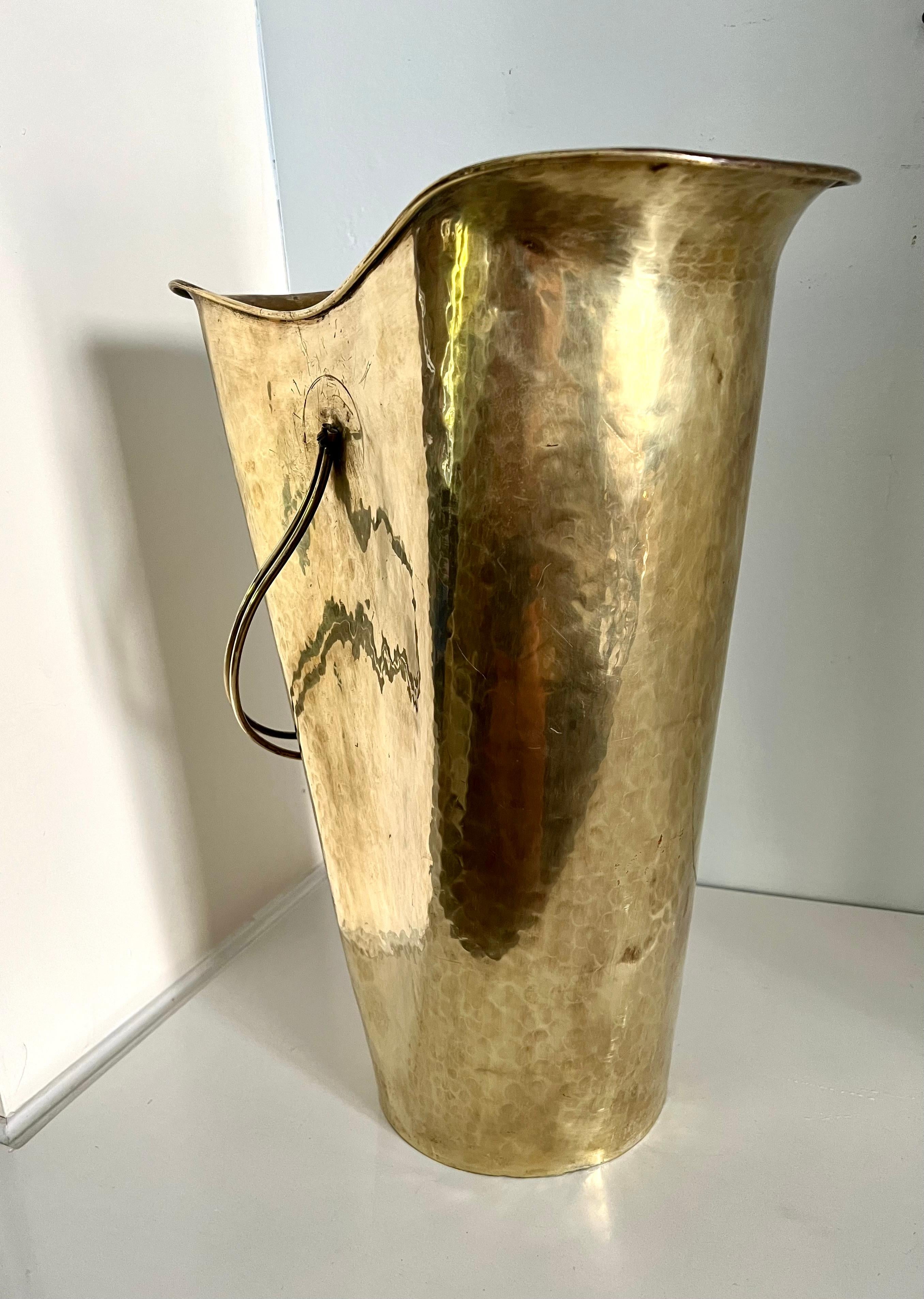20th Century Brass Umbrella Stand or Kindling Bucket with Decorative Handle