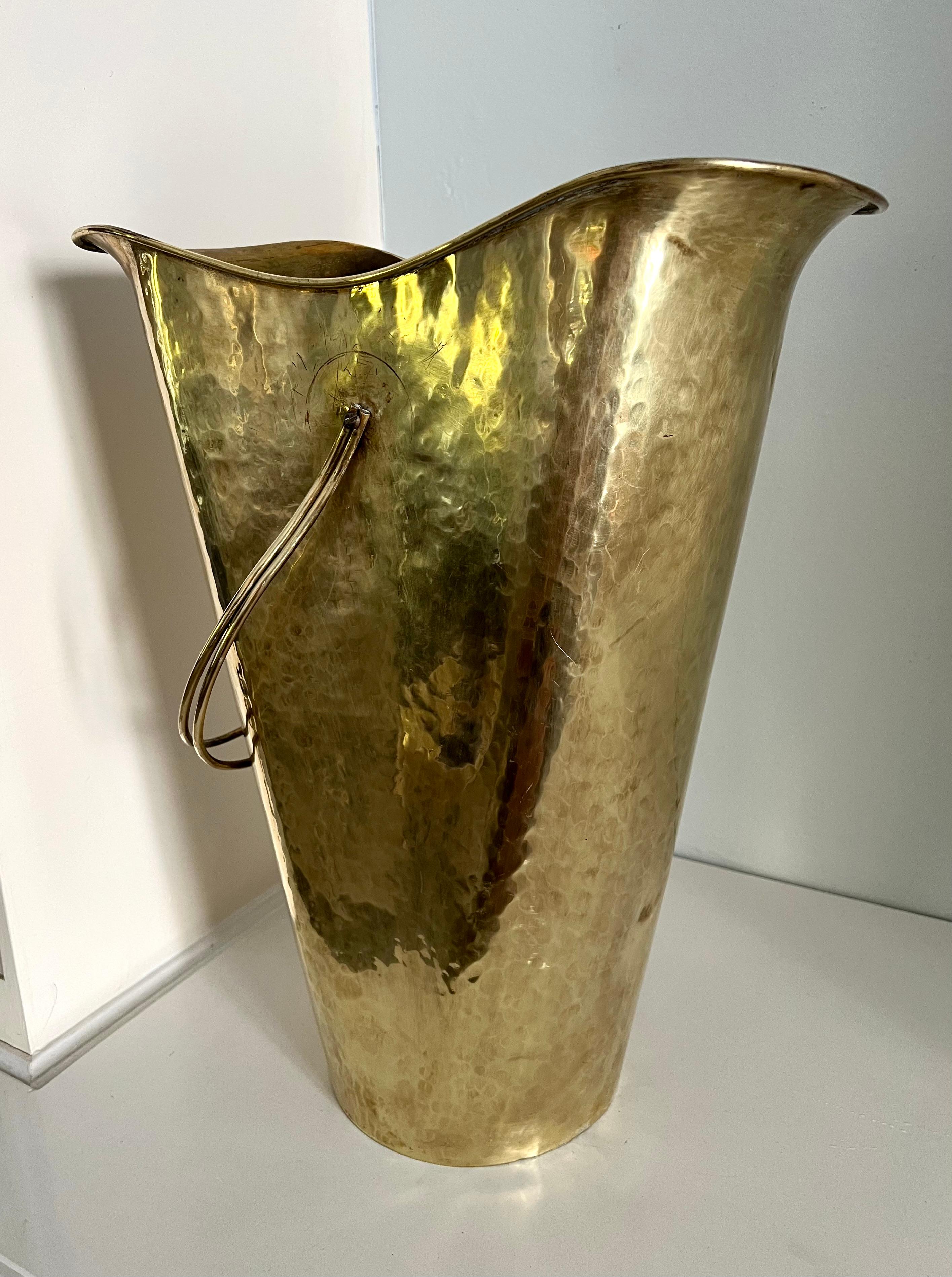 Brass Umbrella Stand or Kindling Bucket with Decorative Handle 1