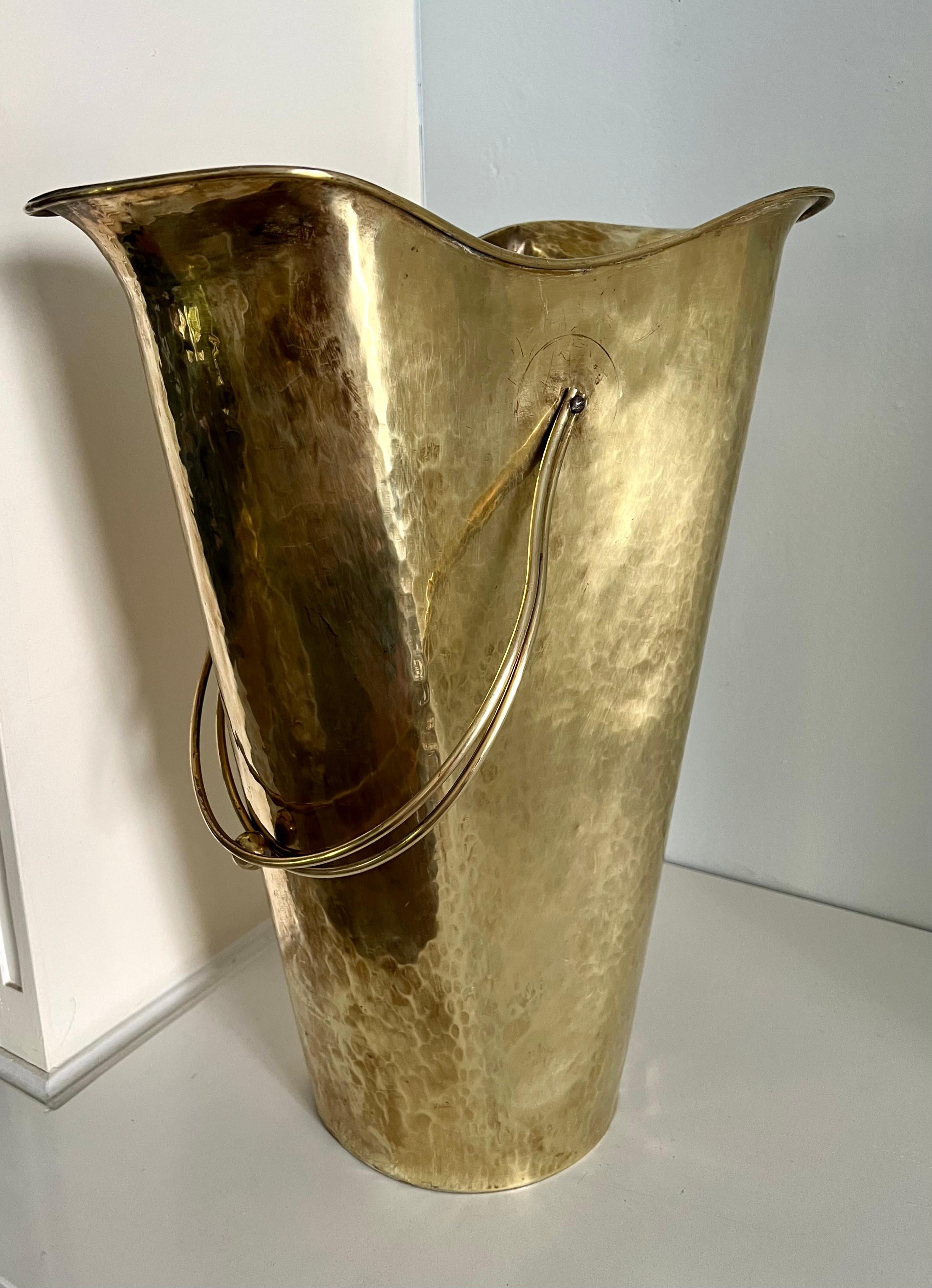 Brass Umbrella Stand or Kindling Bucket with Decorative Handle 2