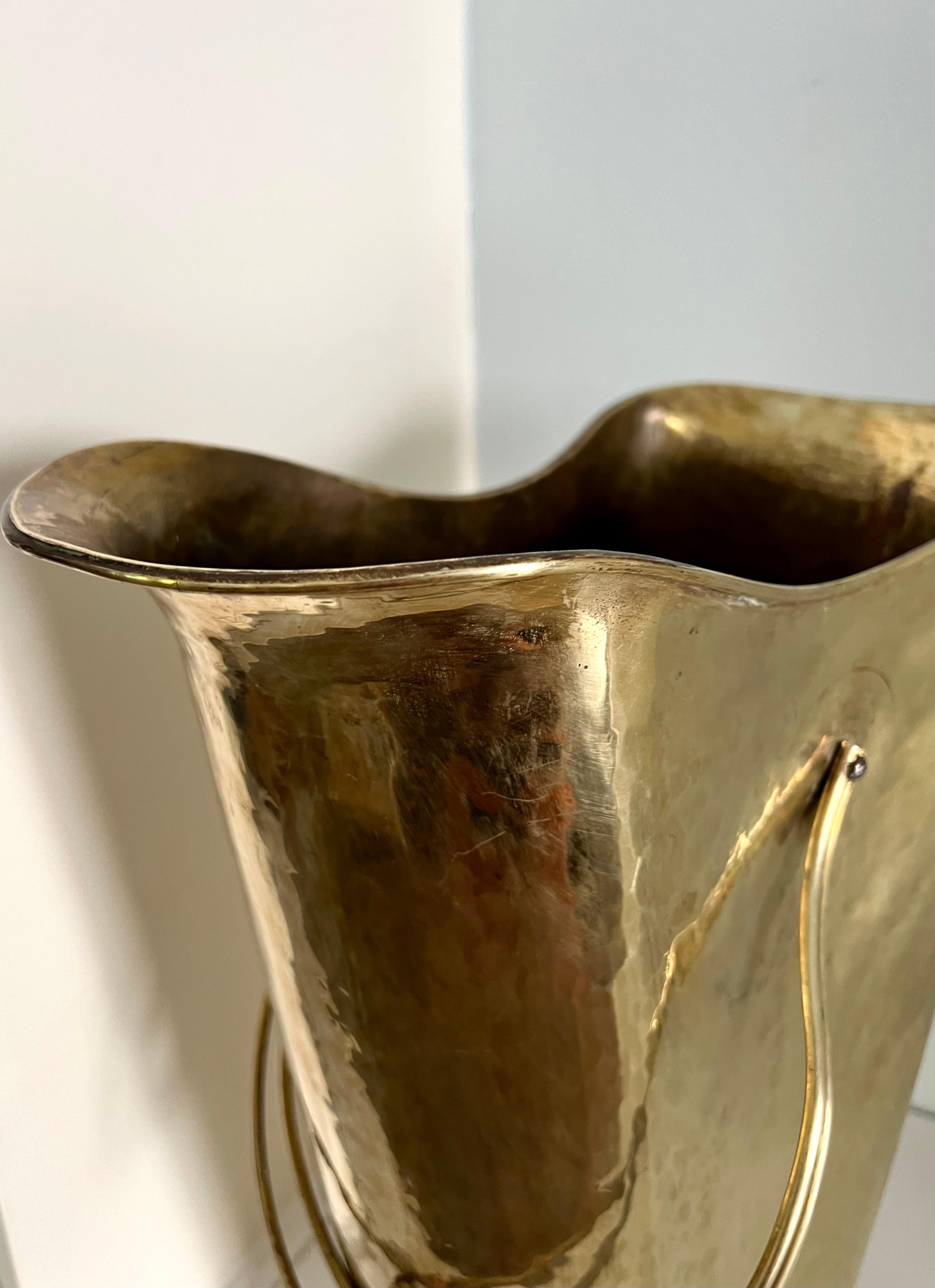 Brass Umbrella Stand or Kindling Bucket with Decorative Handle 4