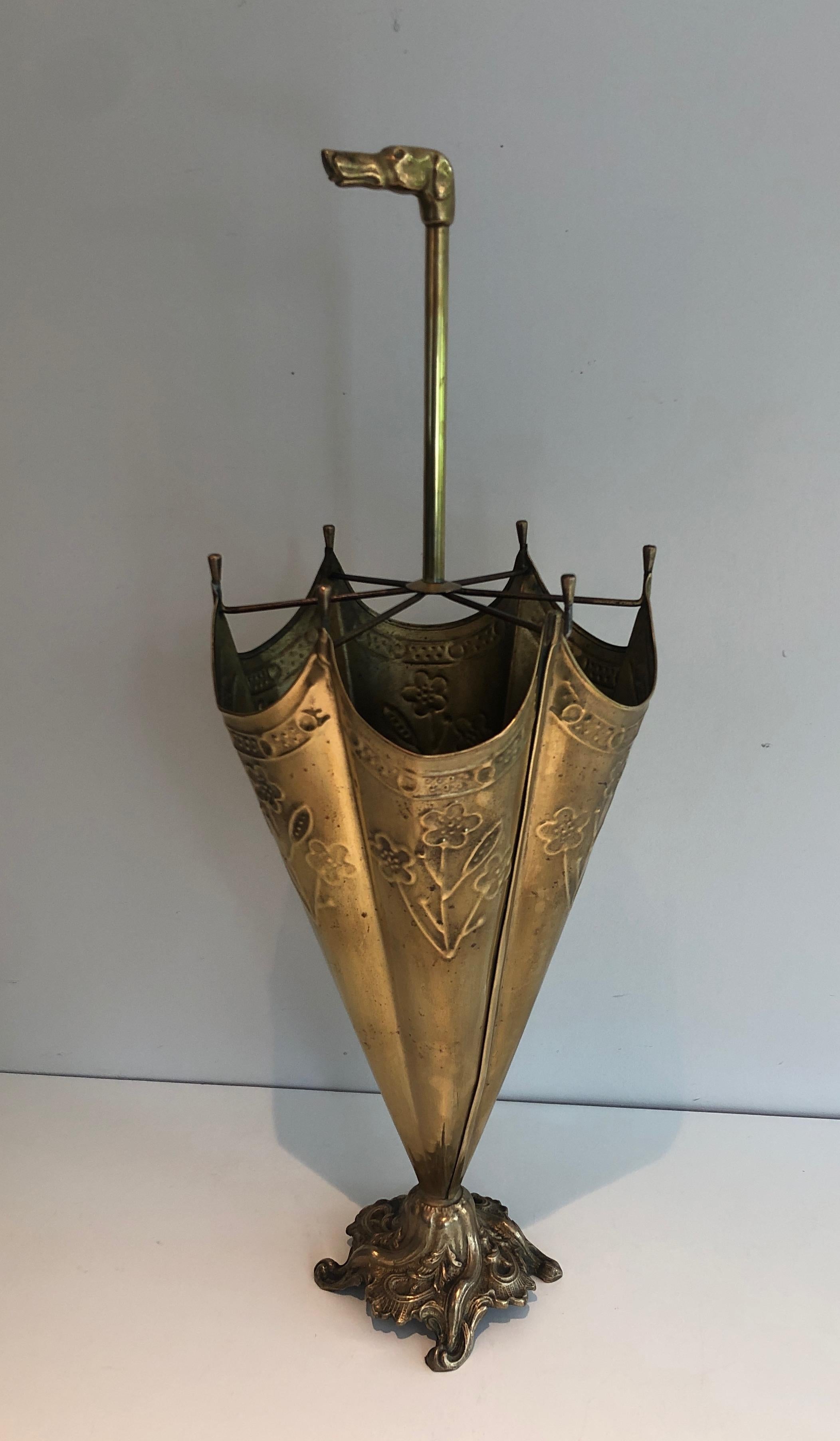 Brass Umbrella Stand Representing a Dog's Head Umbrella 4