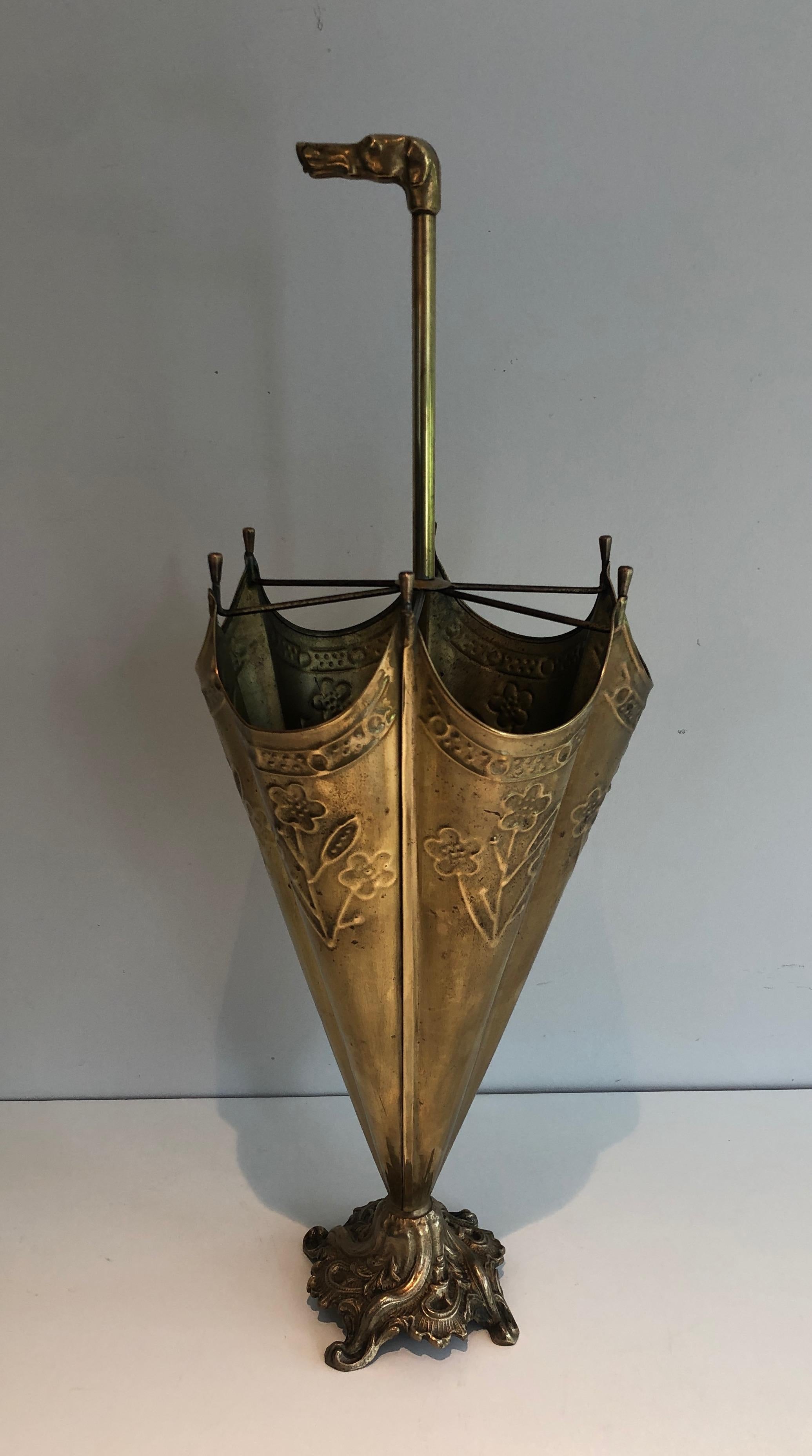 Brass Umbrella Stand Representing a Dog's Head Umbrella 5