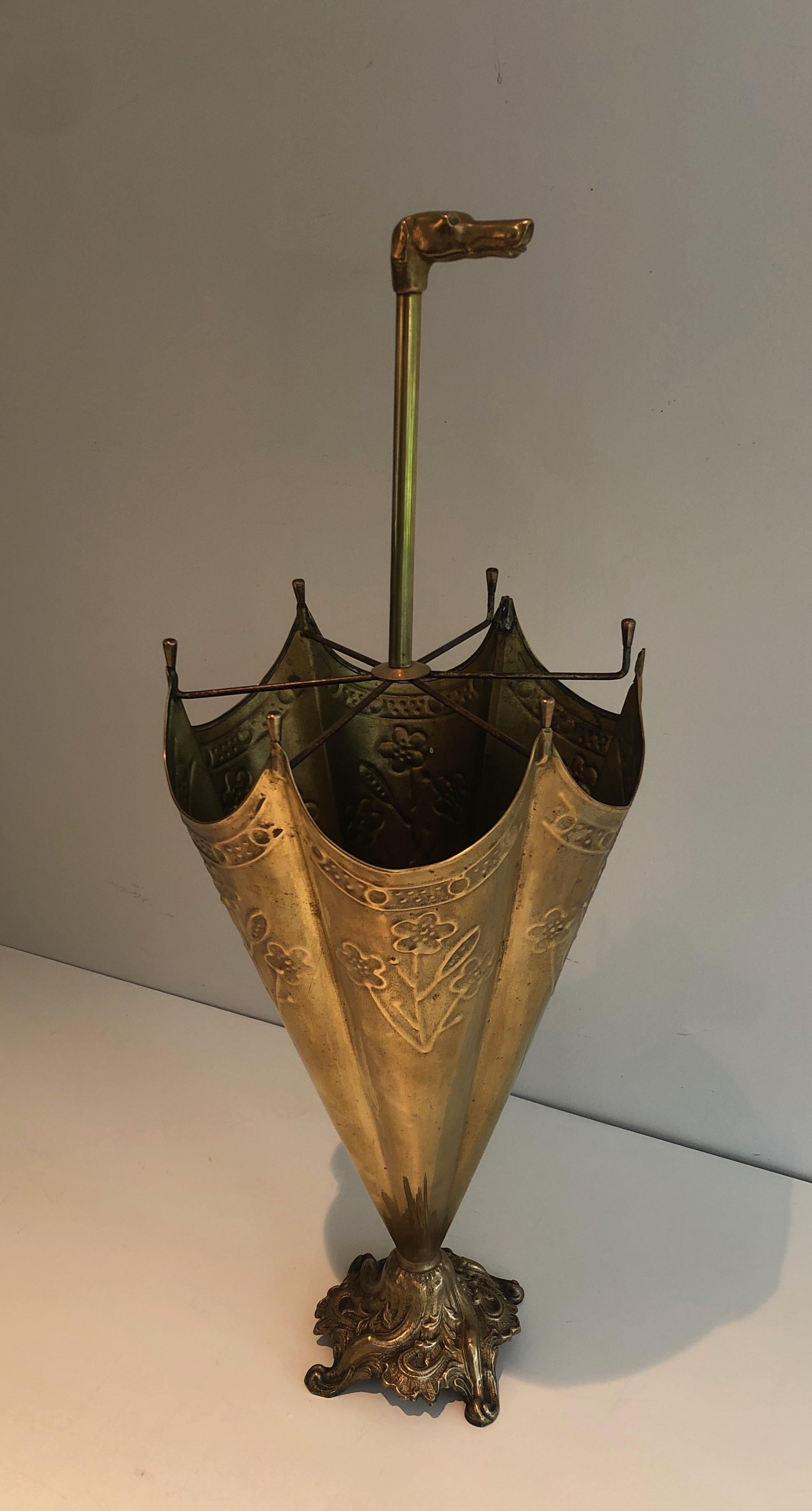 Brass Umbrella Stand Representing a Dog's Head Umbrella 6