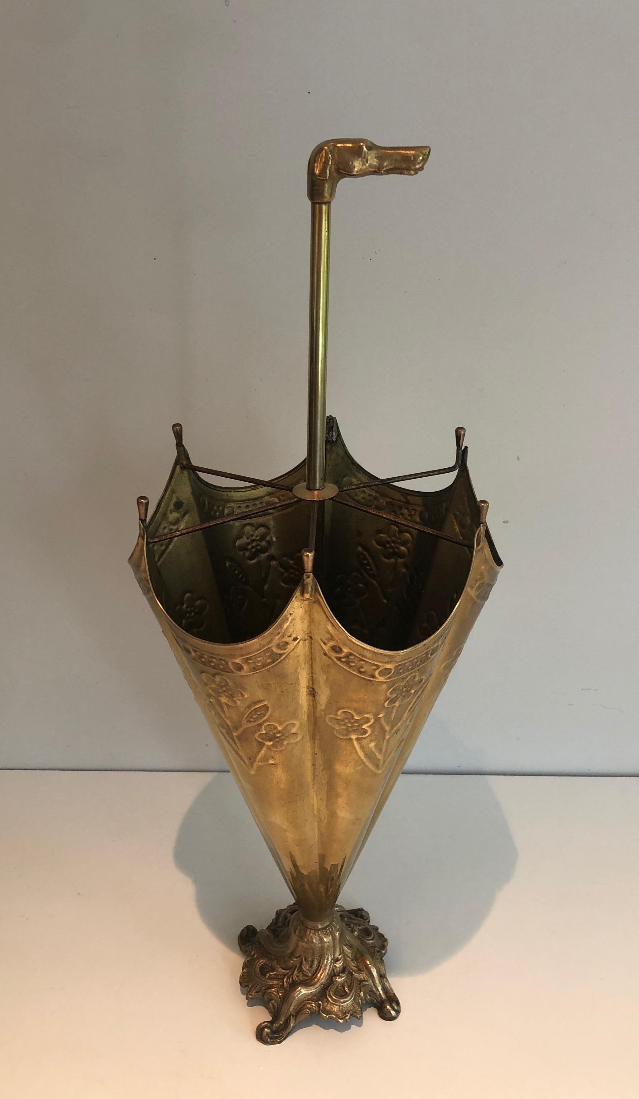 Brass Umbrella Stand Representing a Dog's Head Umbrella 7