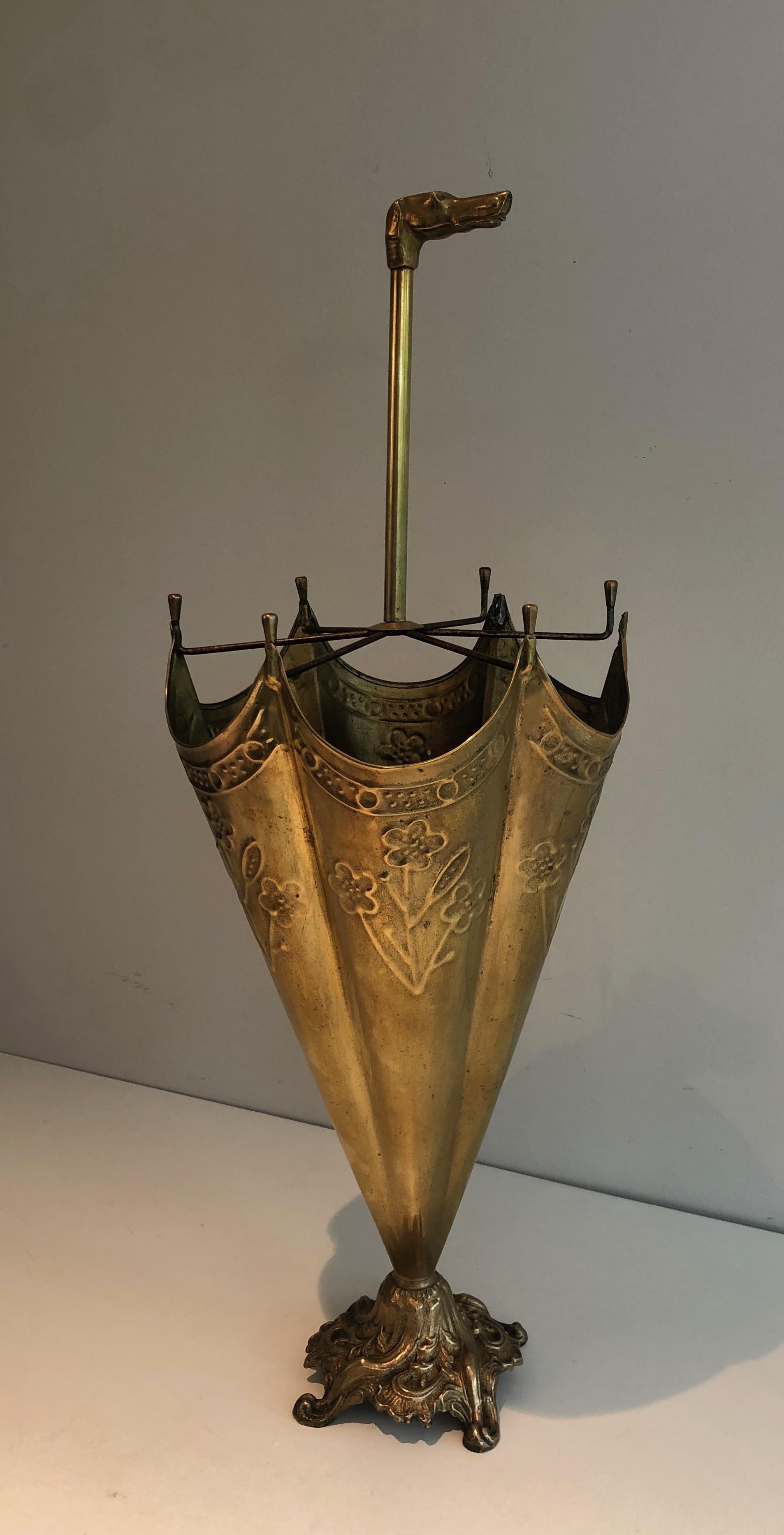 Brass Umbrella Stand Representing a Dog's Head Umbrella 8