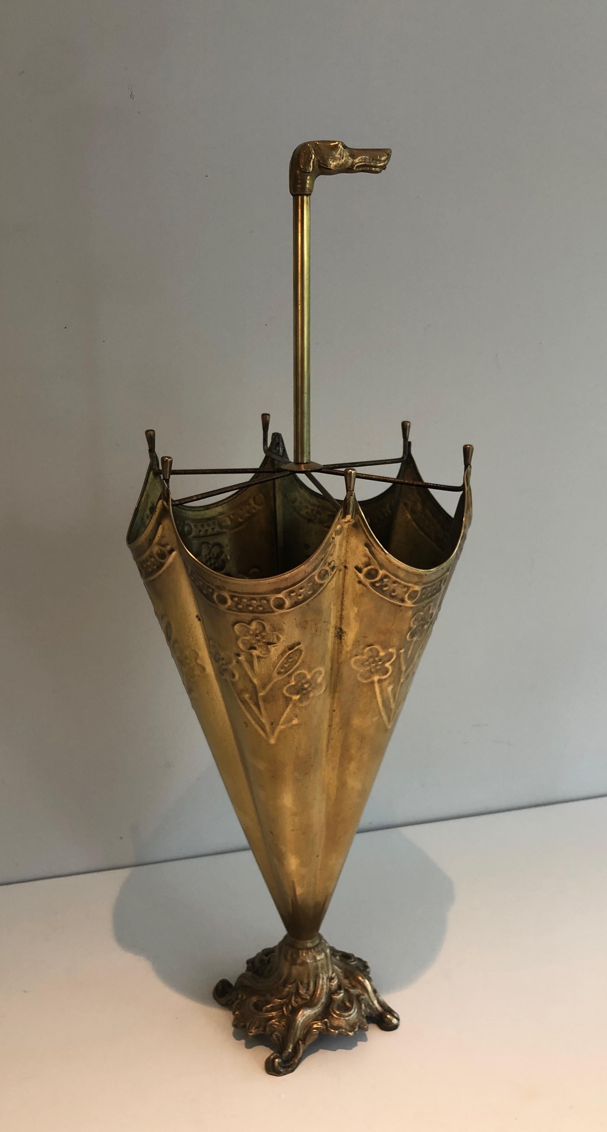 Brass Umbrella Stand Representing a Dog's Head Umbrella 9