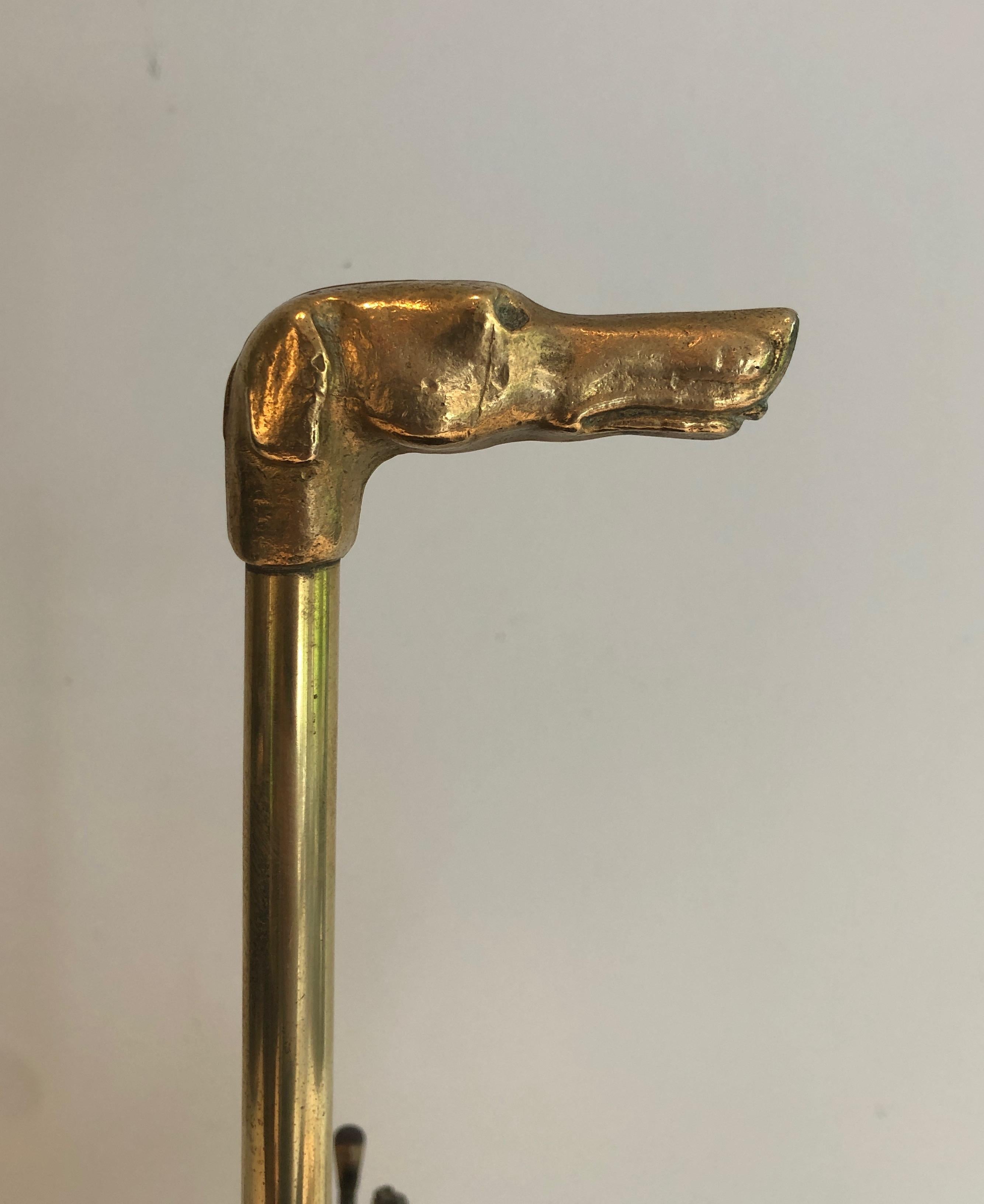 French Brass Umbrella Stand Representing a Dog's Head Umbrella