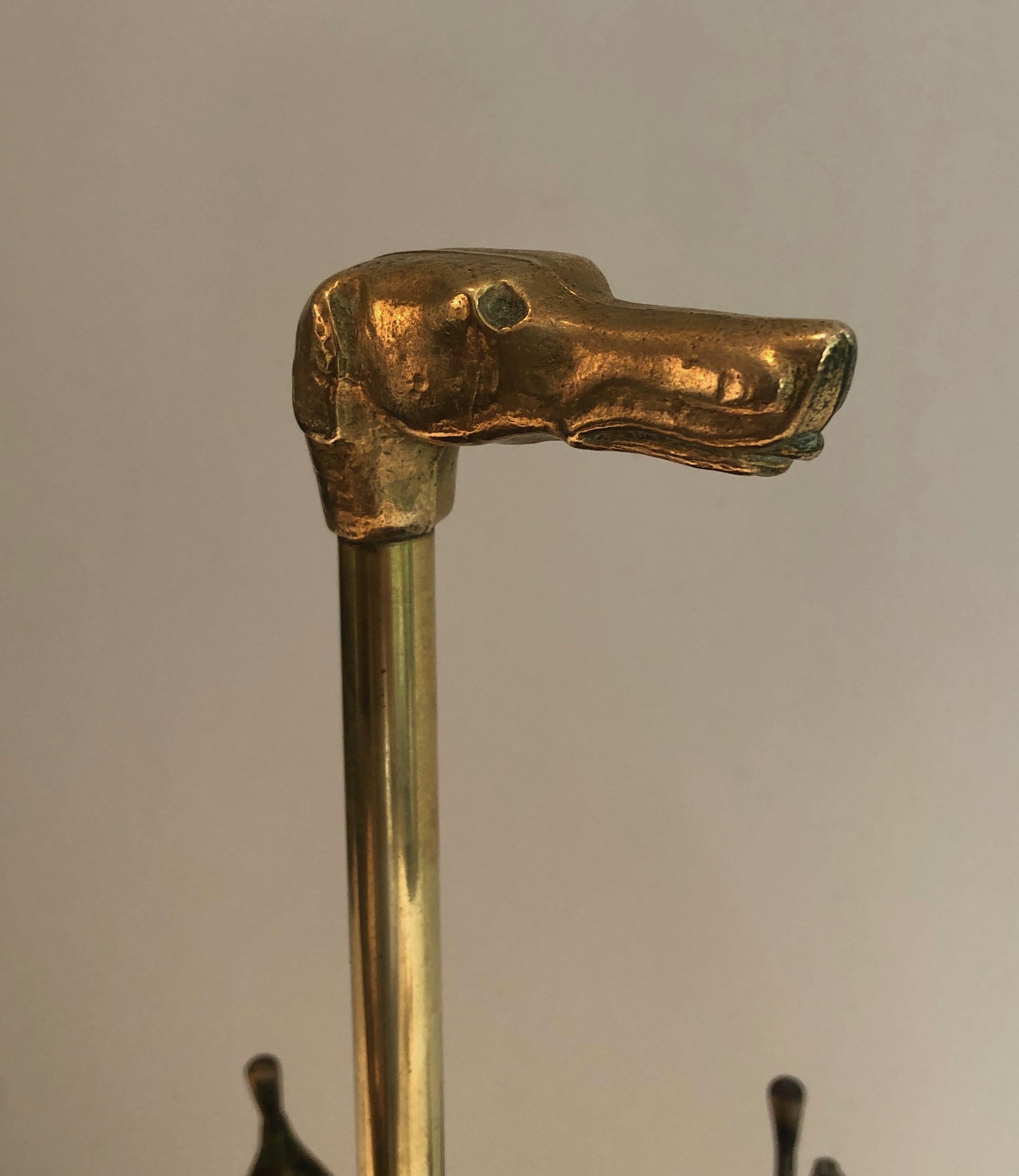 Brass Umbrella Stand Representing a Dog's Head Umbrella In Good Condition In Marcq-en-Barœul, Hauts-de-France