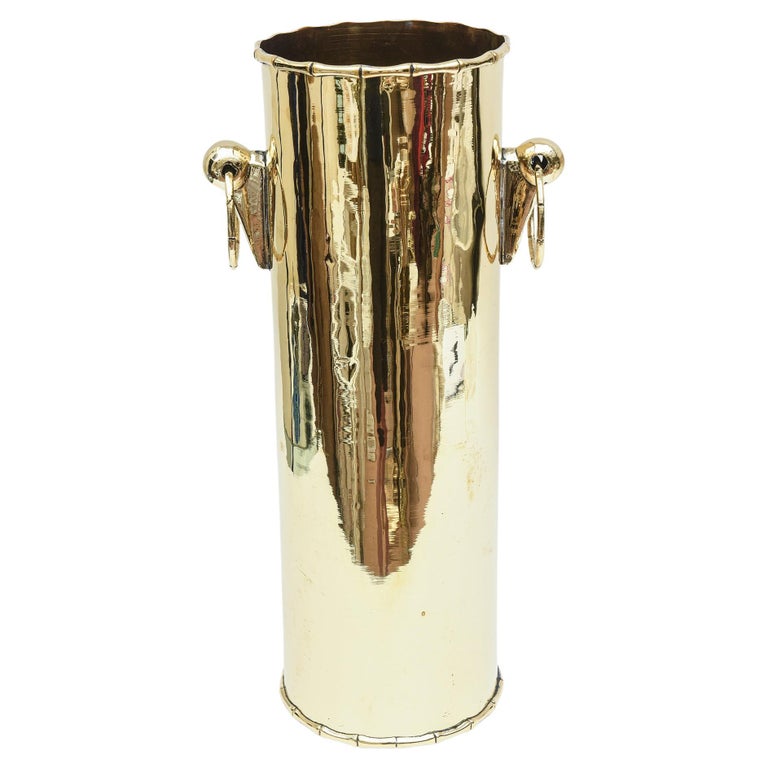 Vintage Brass Umbrella Stand with 2 Bamboo Design Ring For Sale at 1stDibs