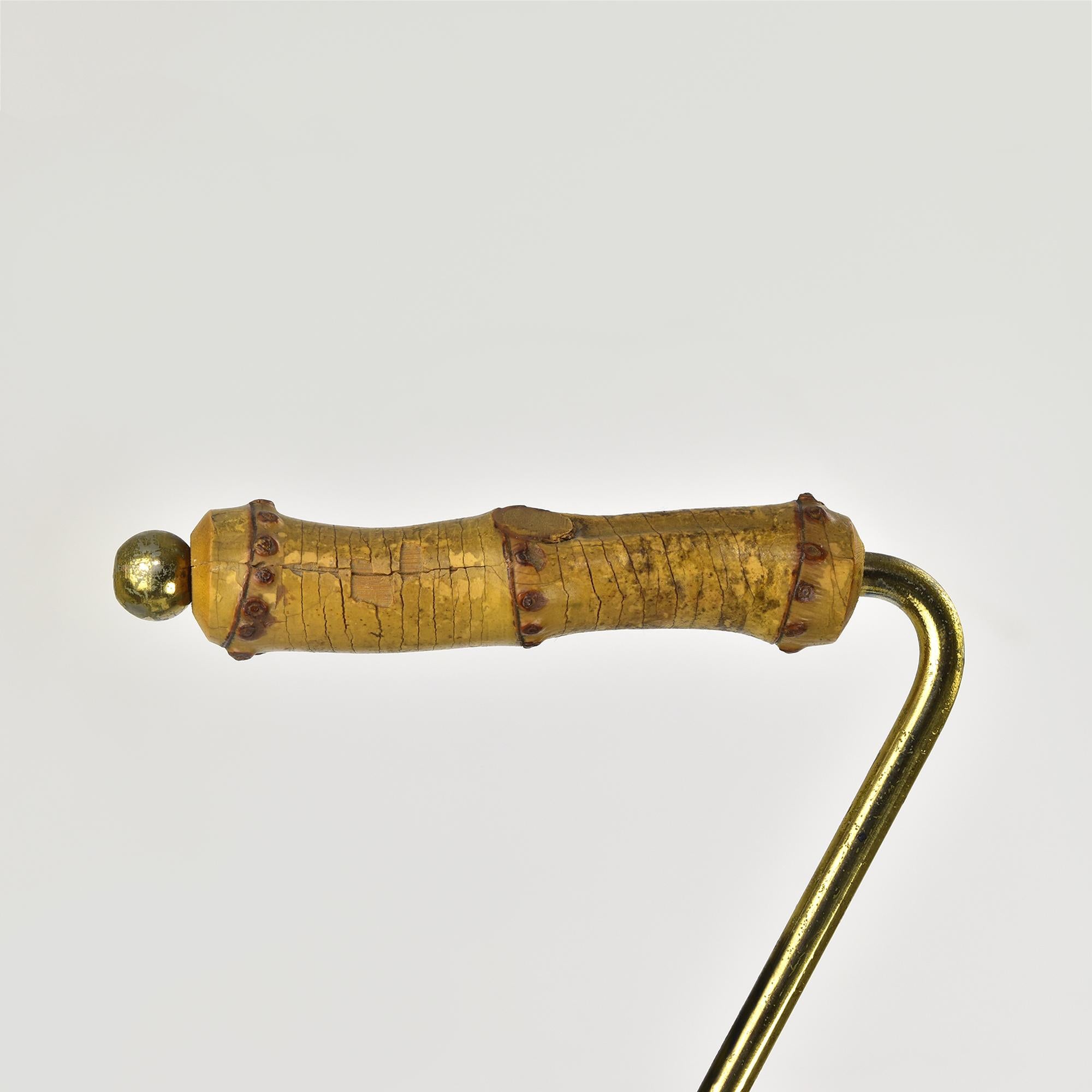 Brass Umbrella Stand with Bamboo Handle Vintage Mid Century Modern Vienna Boho For Sale 1